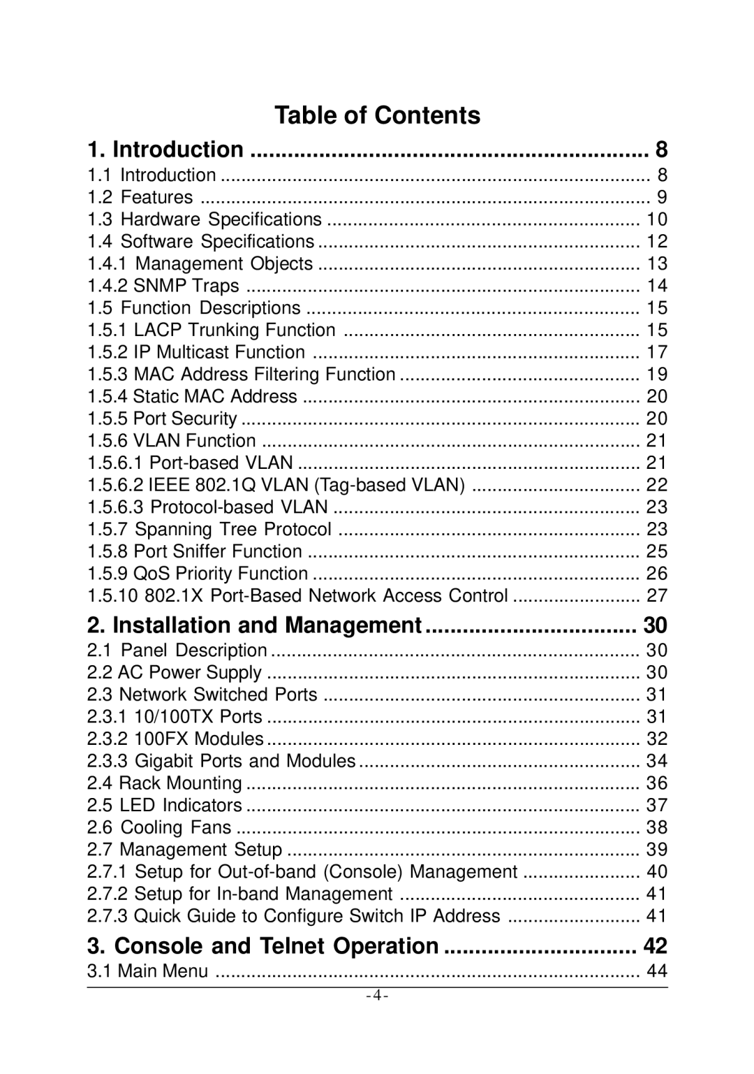 KTI Networks KS-2260 operation manual Table of Contents 