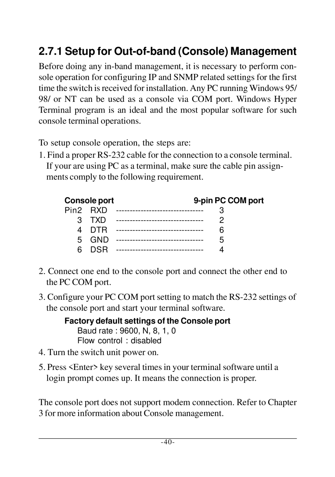 KTI Networks KS-2260 operation manual Setup for Out-of-band Console Management 