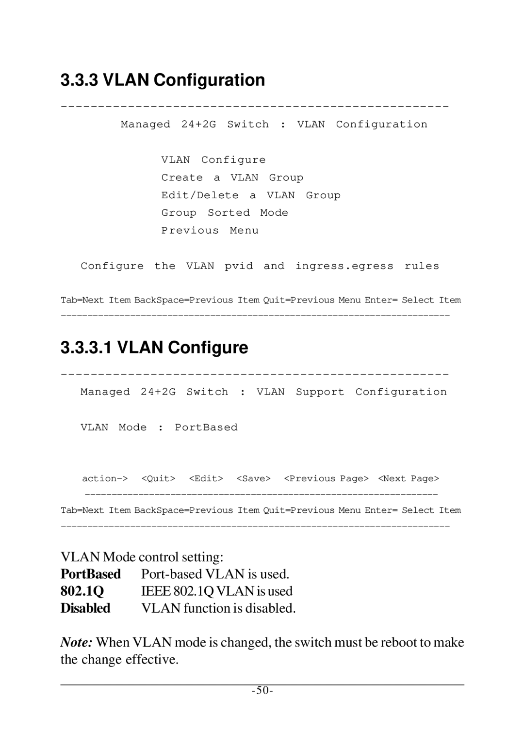 KTI Networks KS-2260 operation manual Vlan Configuration, Vlan Configure 