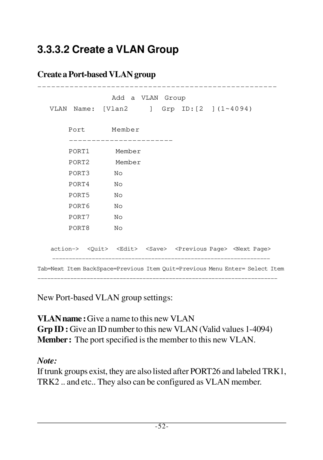 KTI Networks KS-2260 operation manual Create a Vlan Group, Create a Port-based Vlan group 