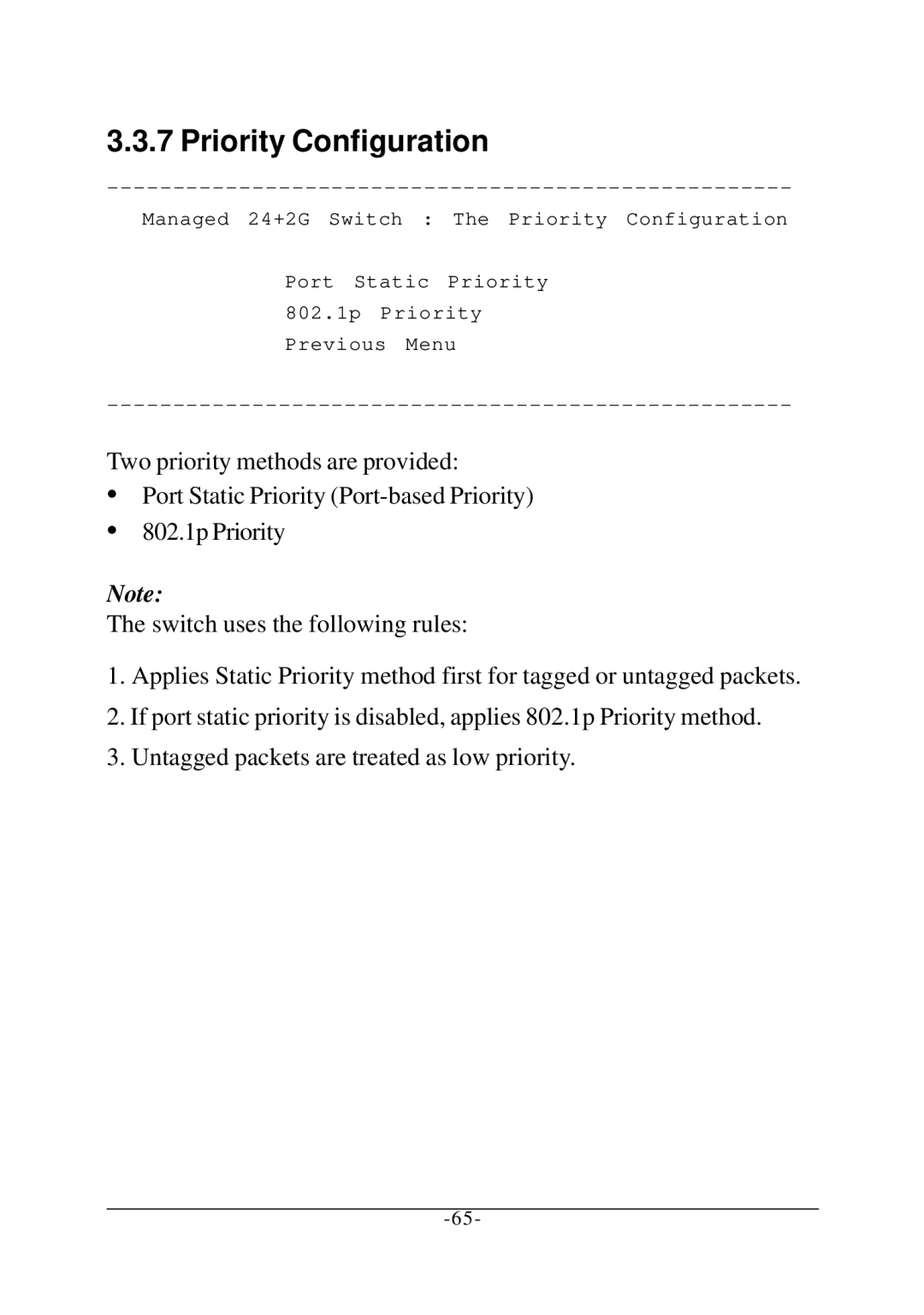 KTI Networks KS-2260 operation manual Priority Configuration 