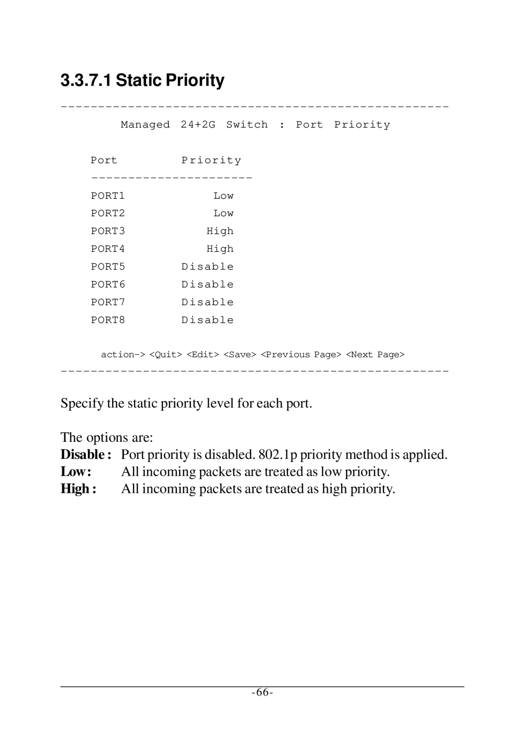 KTI Networks KS-2260 operation manual Static Priority 