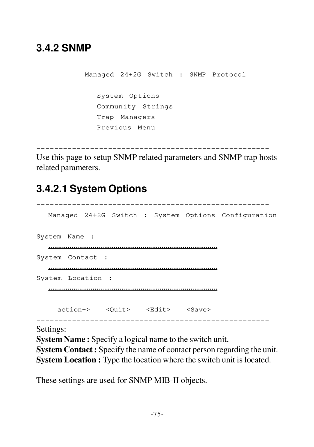 KTI Networks KS-2260 operation manual Snmp, System Options 