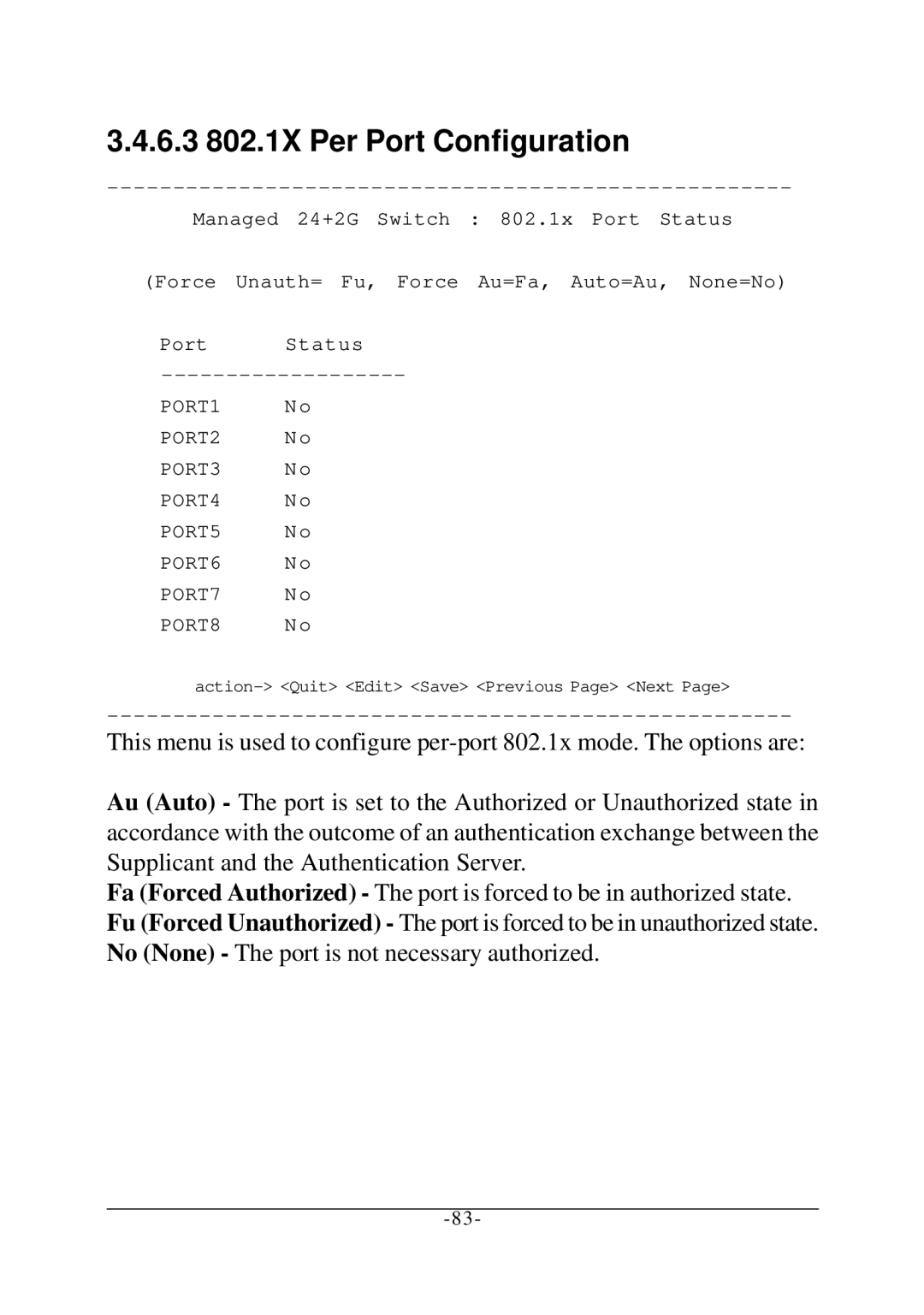 KTI Networks KS-2260 operation manual 6.3 802.1X Per Port Configuration 