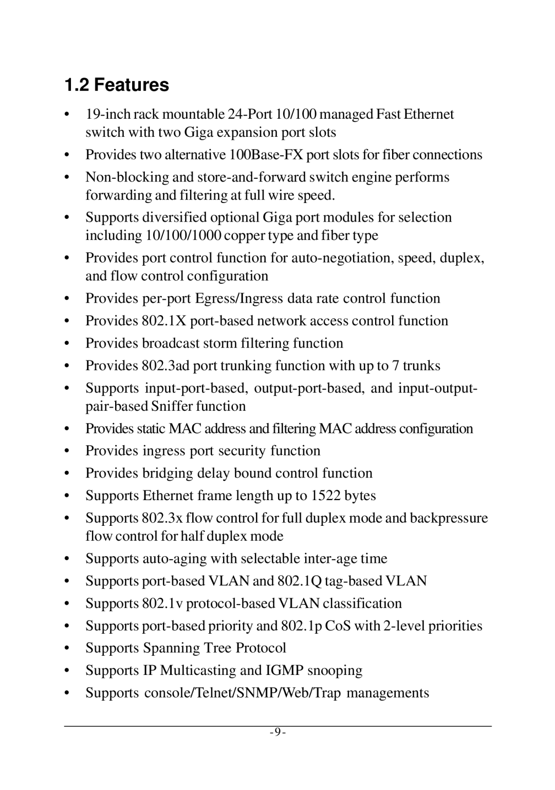 KTI Networks KS-2260 operation manual Features 