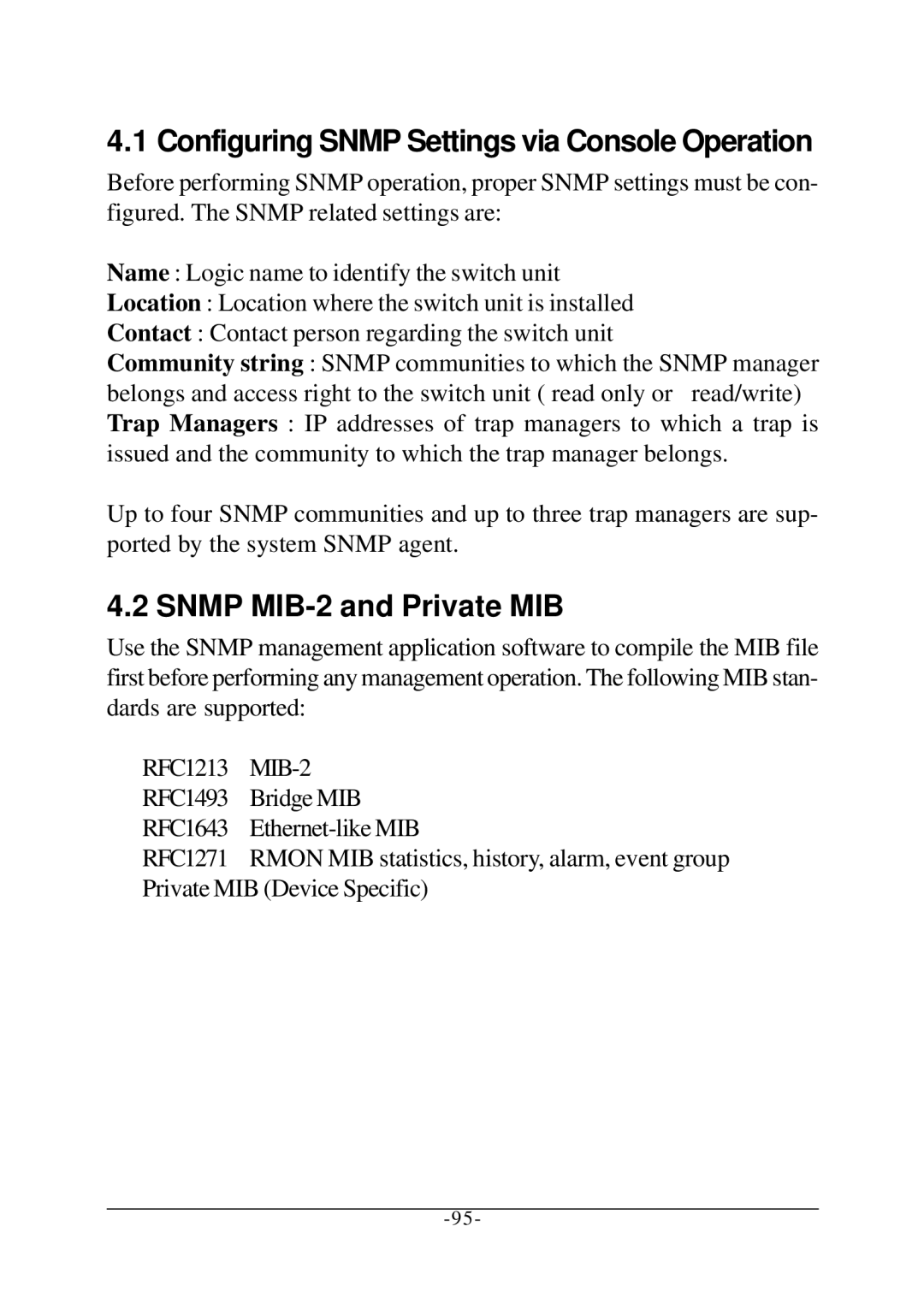 KTI Networks KS-2260 operation manual Configuring Snmp Settings via Console Operation, Snmp MIB-2 and Private MIB 