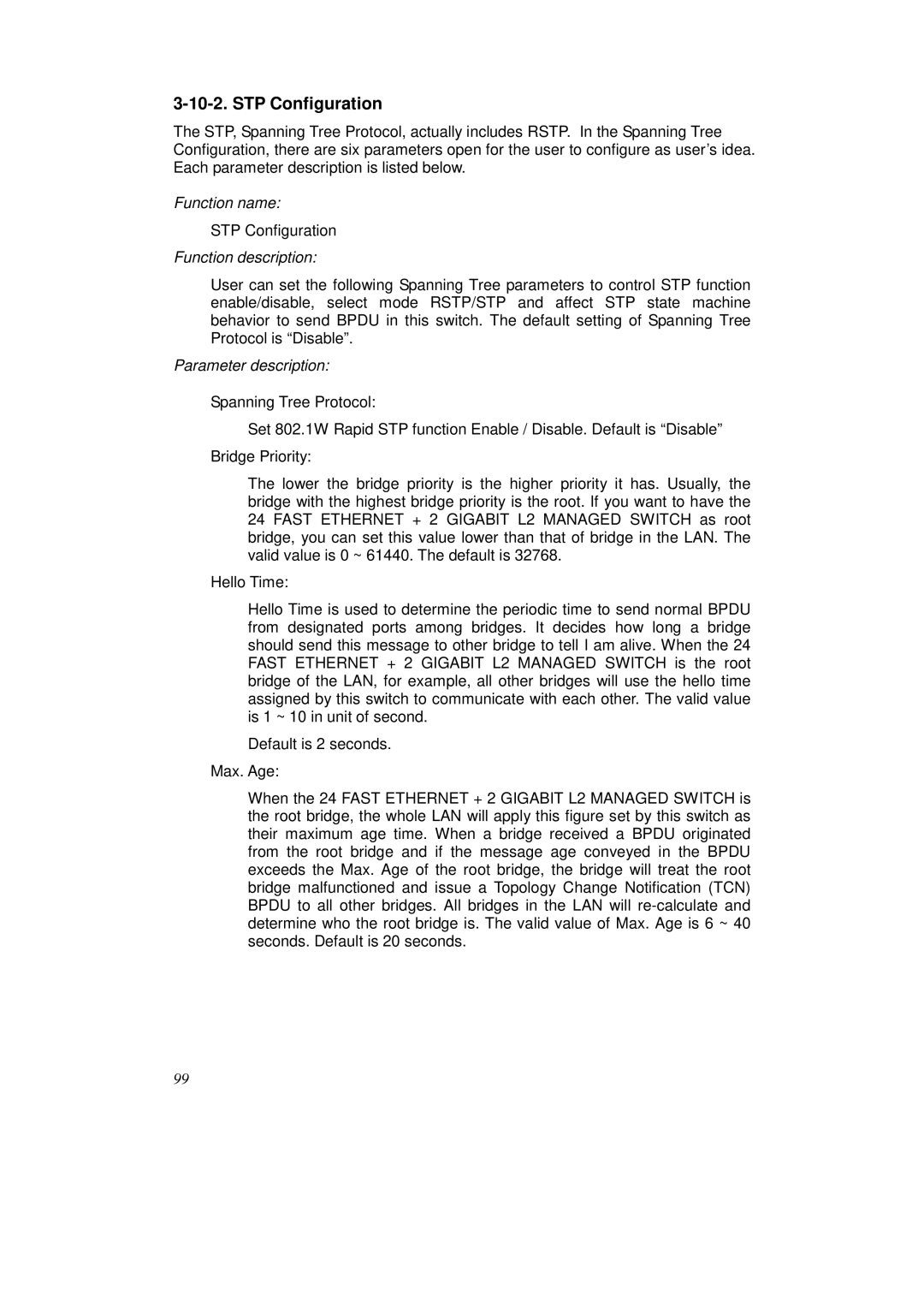 KTI Networks KS-2262 user manual STP Configuration 