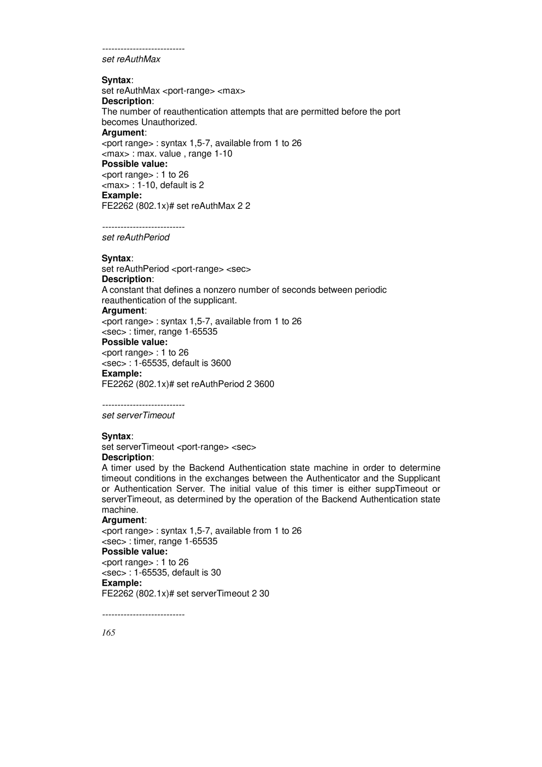 KTI Networks KS-2262 user manual Set reAuthMax 