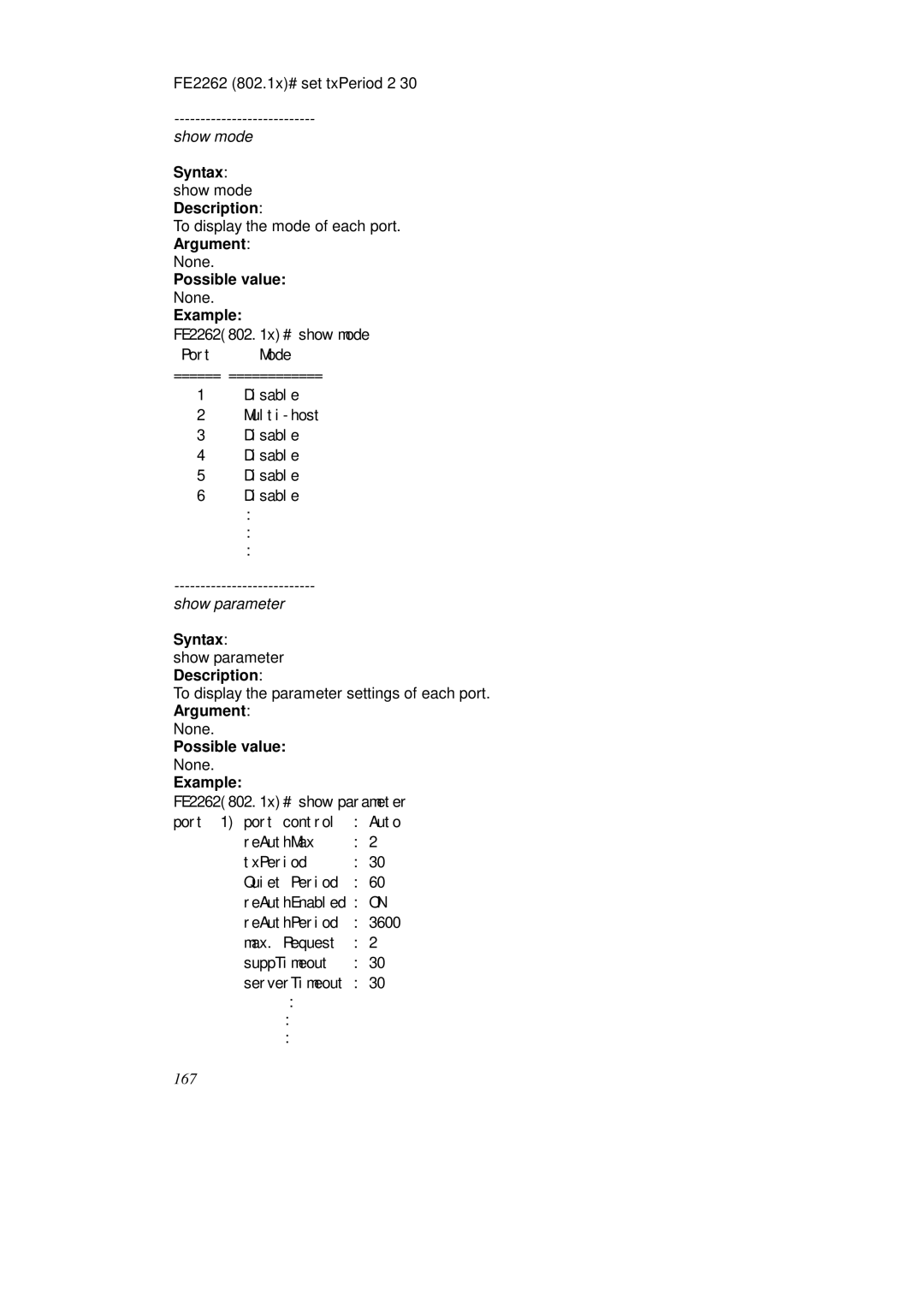 KTI Networks KS-2262 user manual Syntax show mode Description 