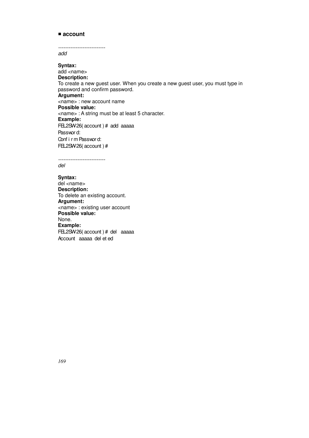 KTI Networks KS-2262 user manual Account, Description 