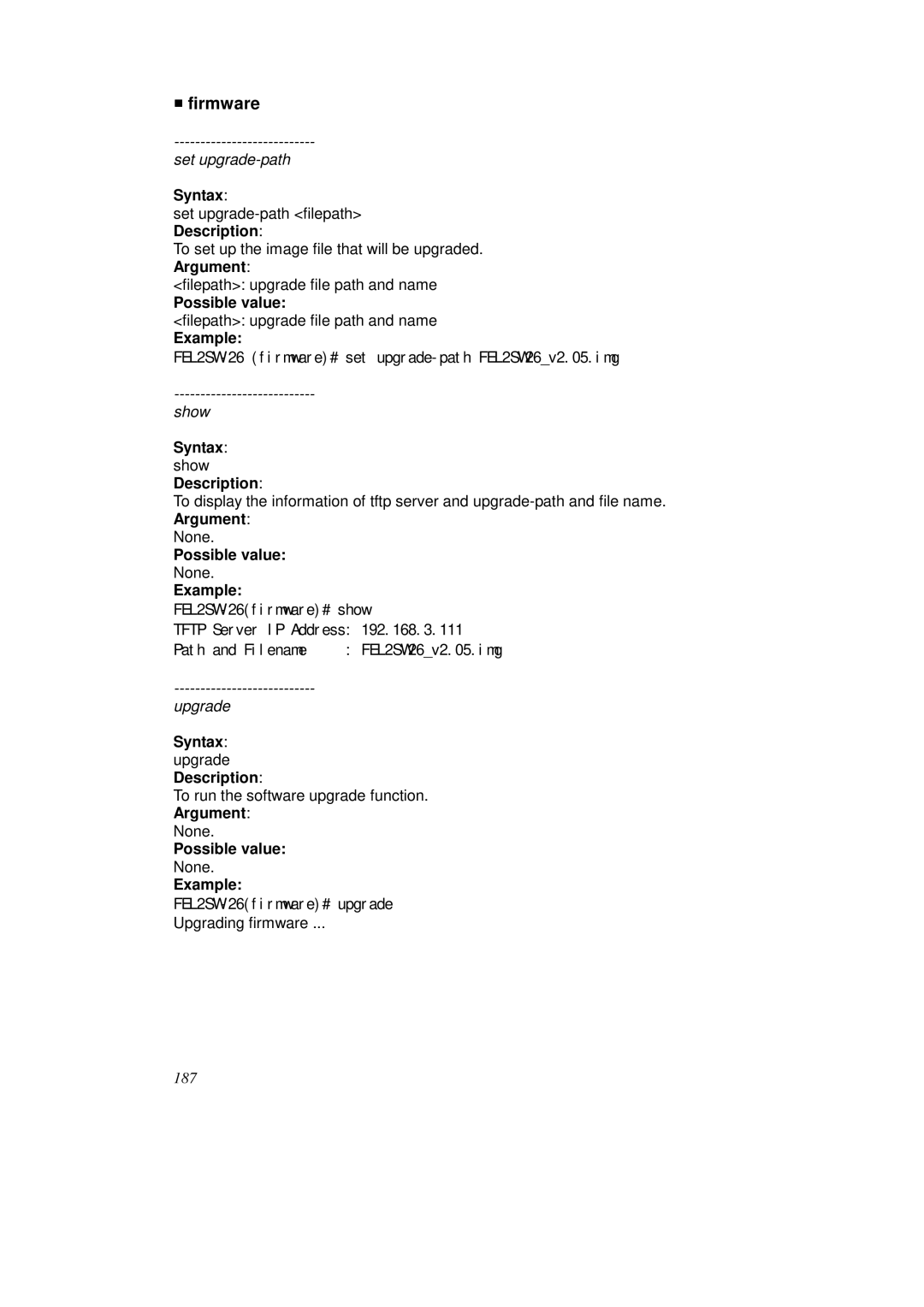 KTI Networks KS-2262 user manual Firmware, Syntax upgrade Description 