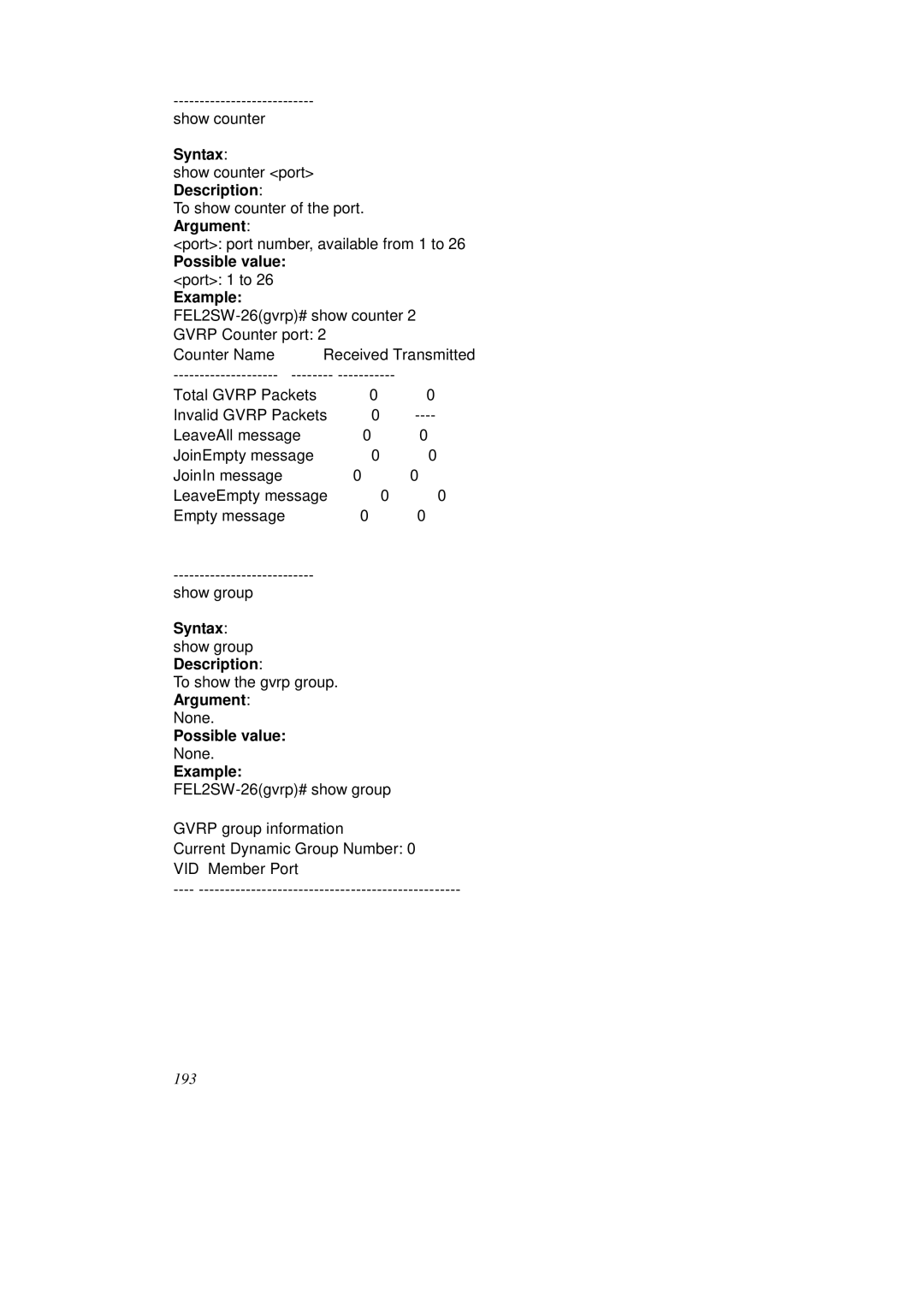 KTI Networks KS-2262 user manual Syntax show group Description 