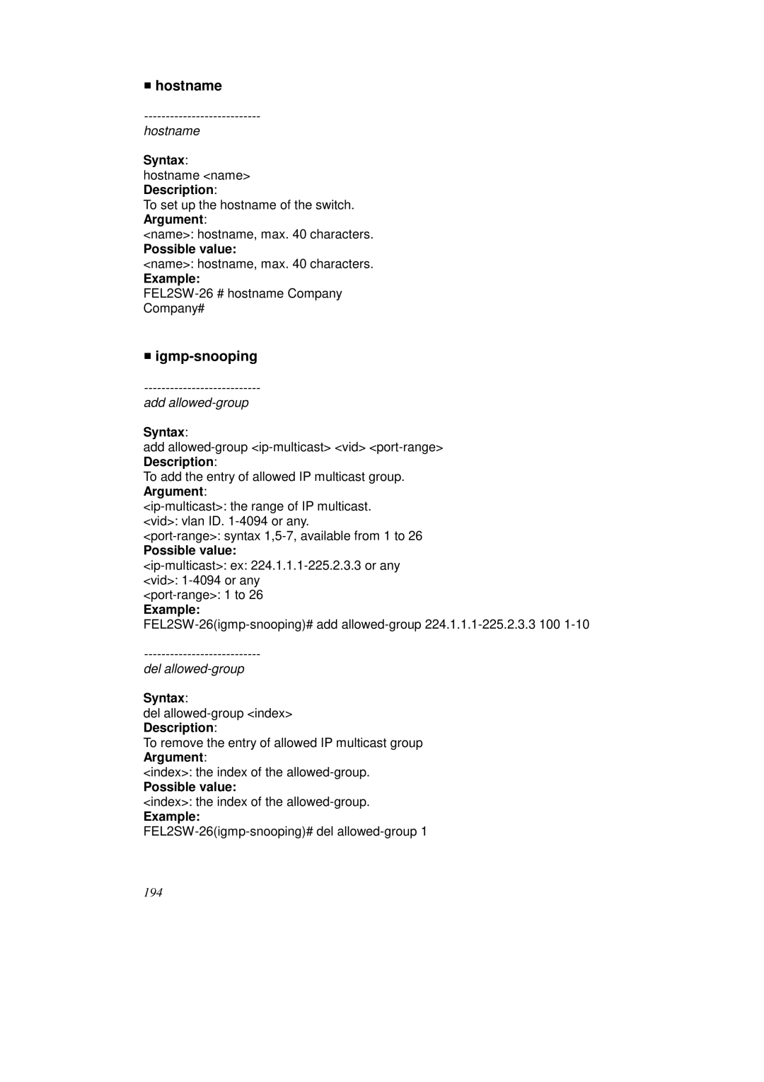 KTI Networks KS-2262 user manual Hostname, Igmp-snooping 