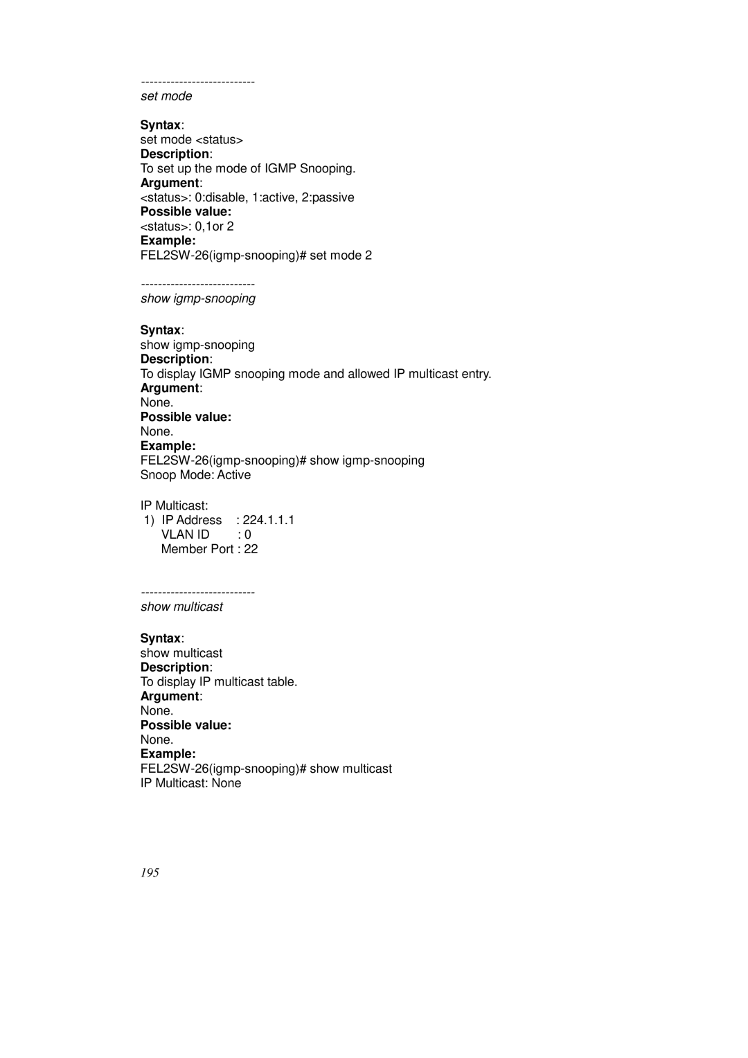 KTI Networks KS-2262 user manual Show igmp-snooping 