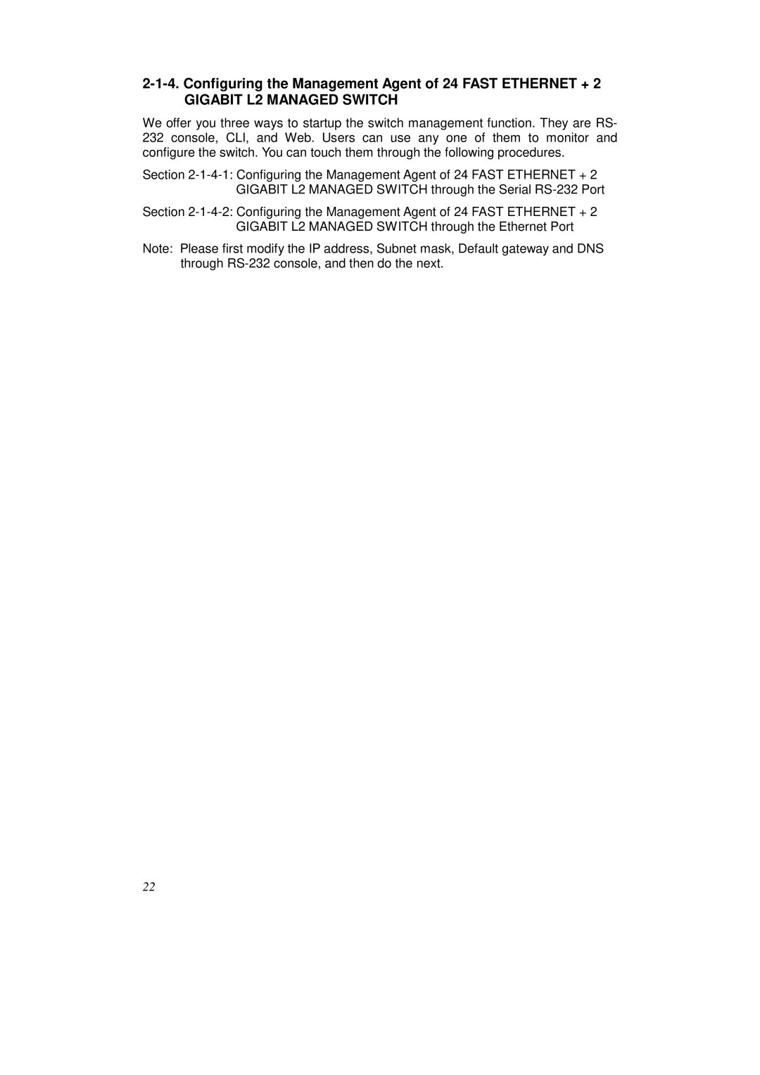 KTI Networks KS-2262 user manual Configuring the Management Agent of 24 Fast Ethernet +, Gigabit L2 Managed Switch 