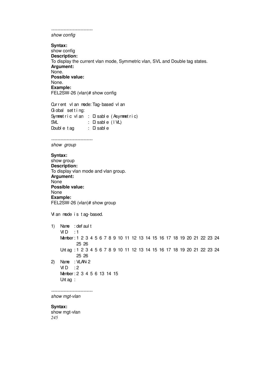 KTI Networks KS-2262 user manual Show mgt-vlan245 