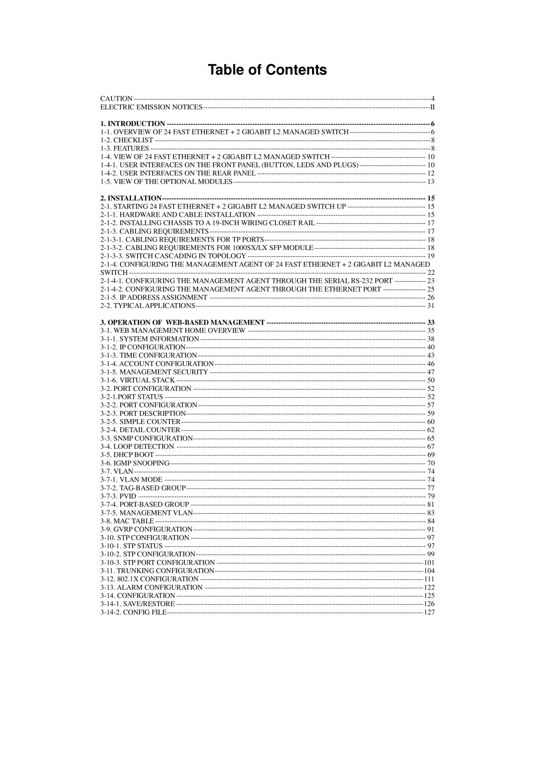 KTI Networks KS-2262 user manual Table of Contents 