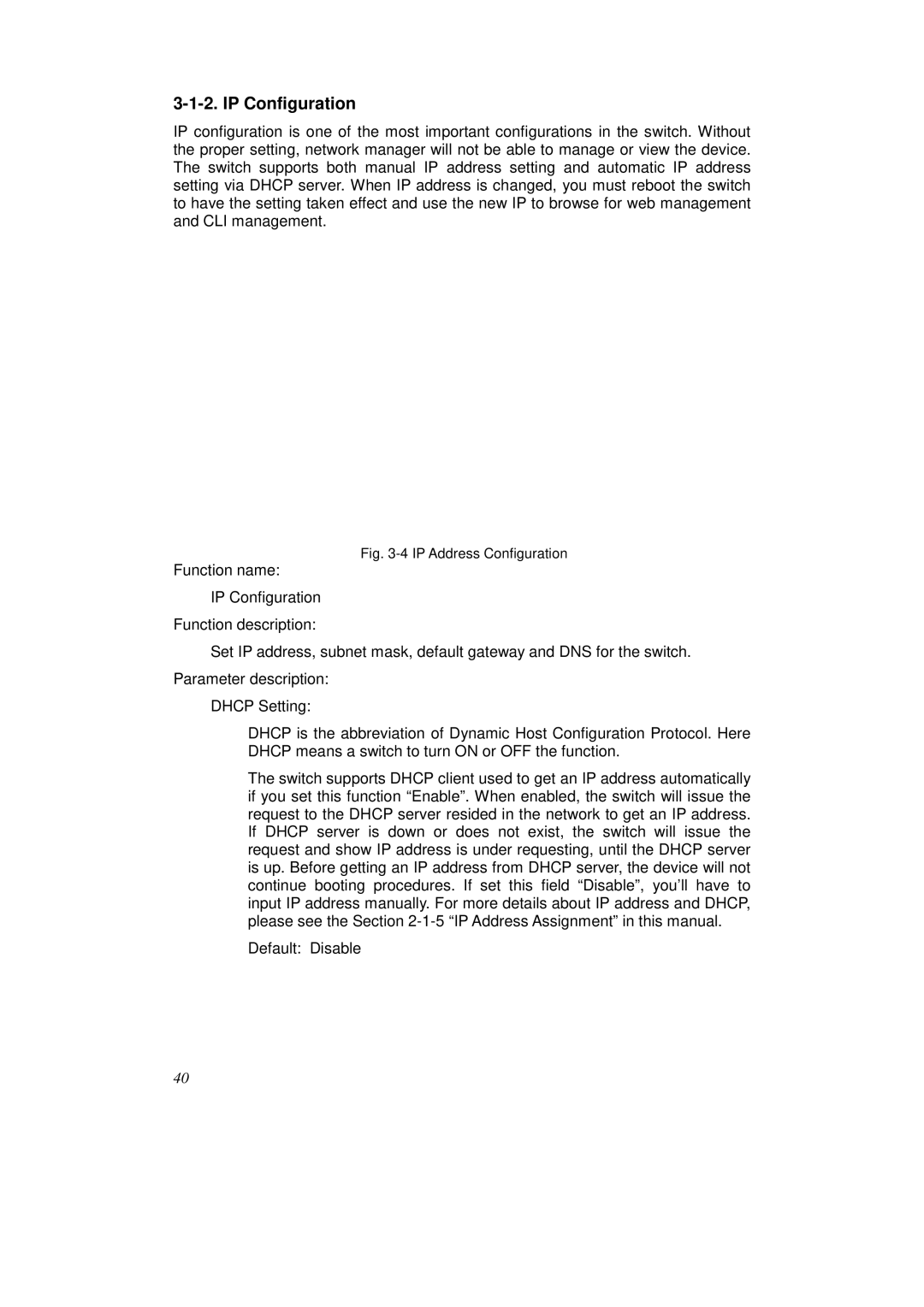 KTI Networks KS-2262 user manual IP Configuration, IP Address Configuration 