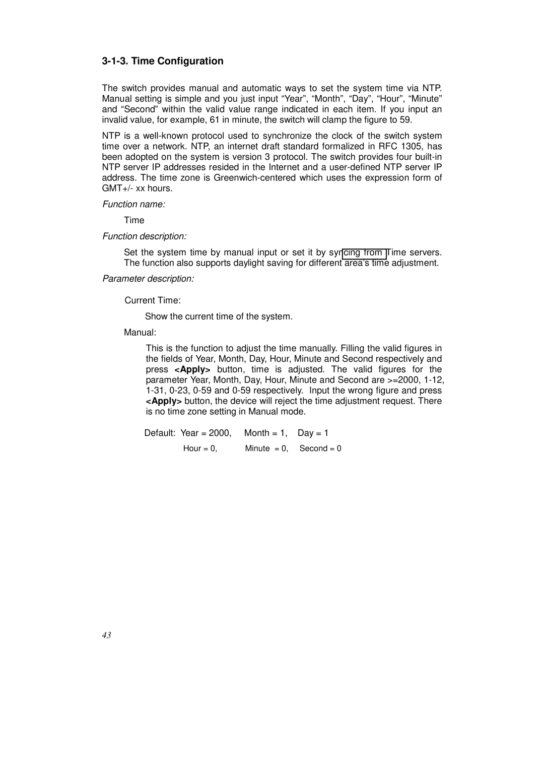 KTI Networks KS-2262 user manual Time Configuration 