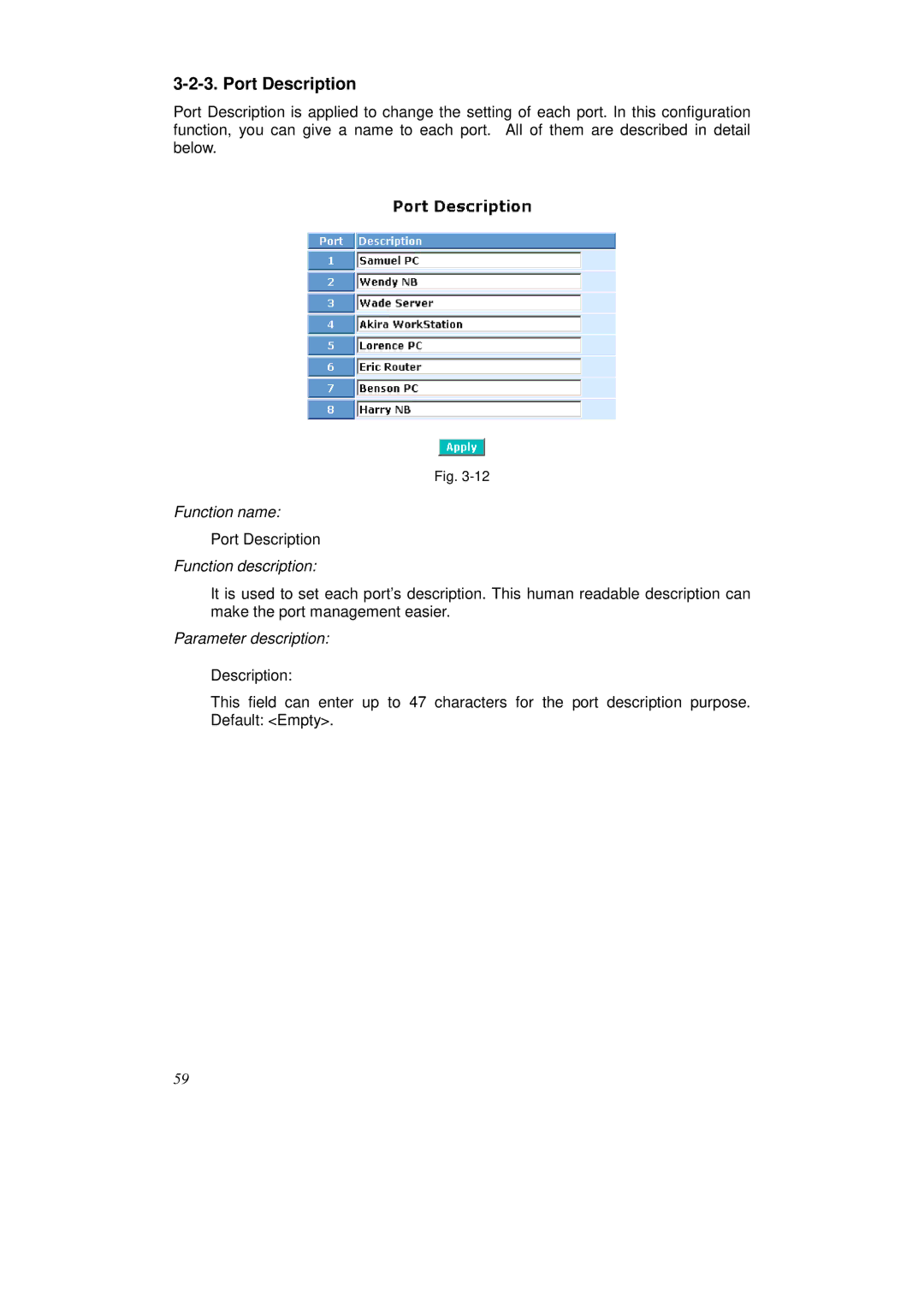 KTI Networks KS-2262 user manual Port Description 