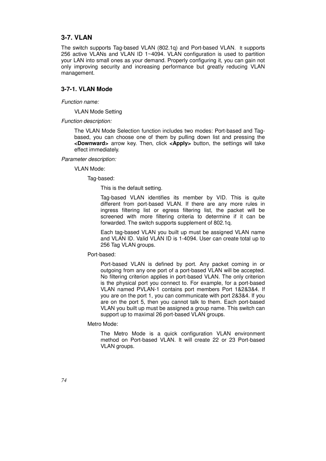 KTI Networks KS-2262 user manual Vlan Mode 