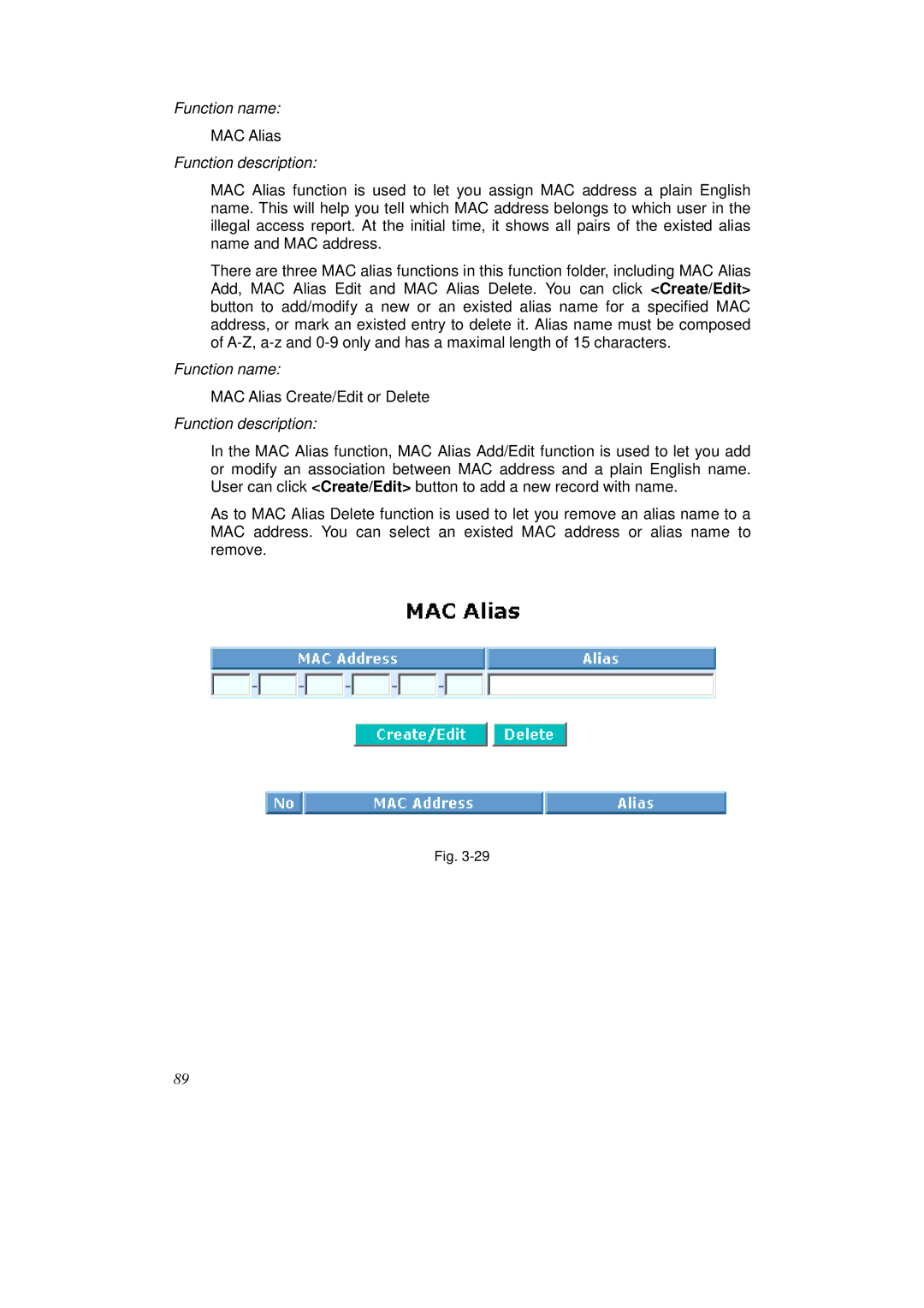 KTI Networks KS-2262 user manual MAC Alias 