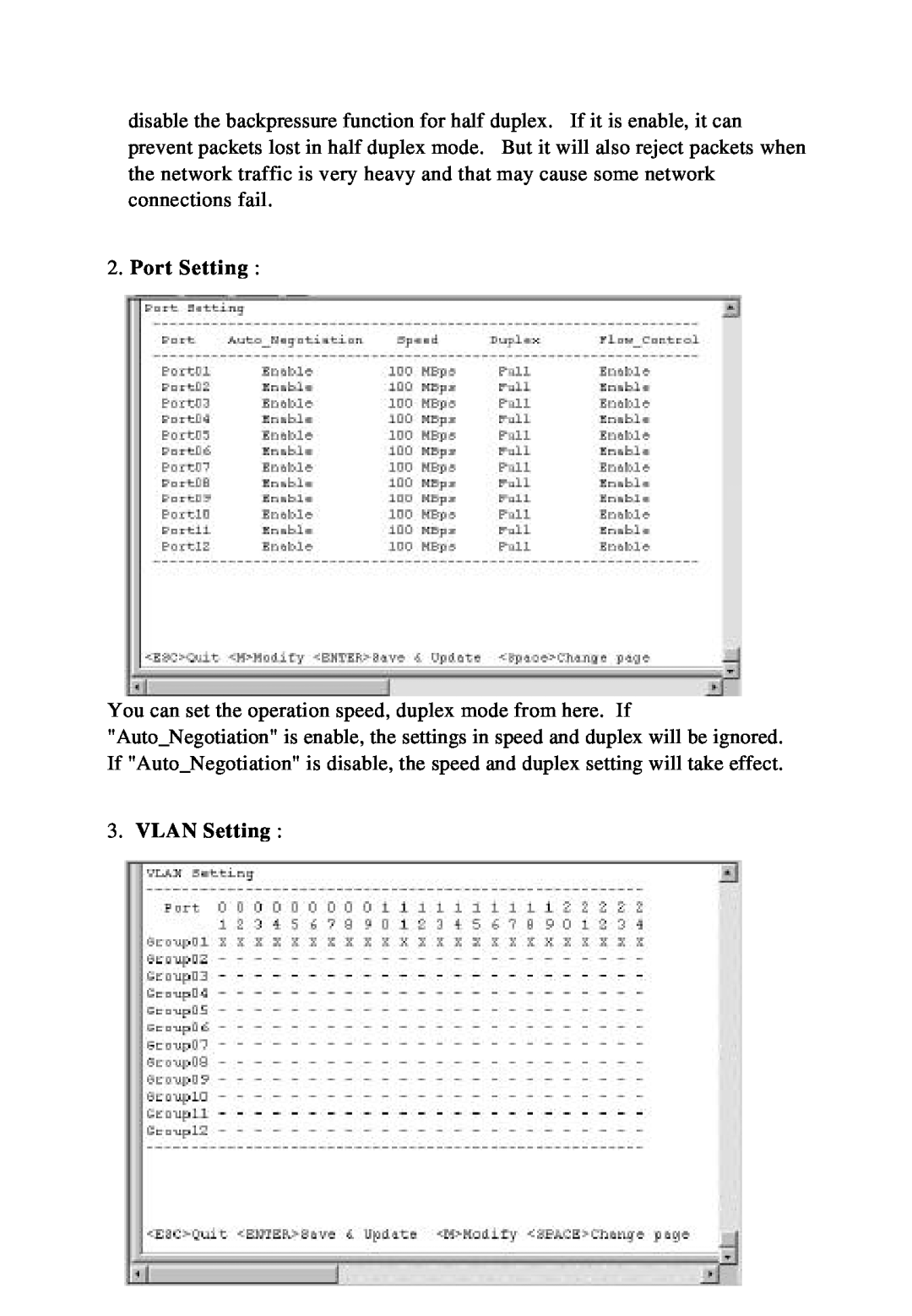 KTI Networks KS-324F manual Port Setting, VLAN Setting 