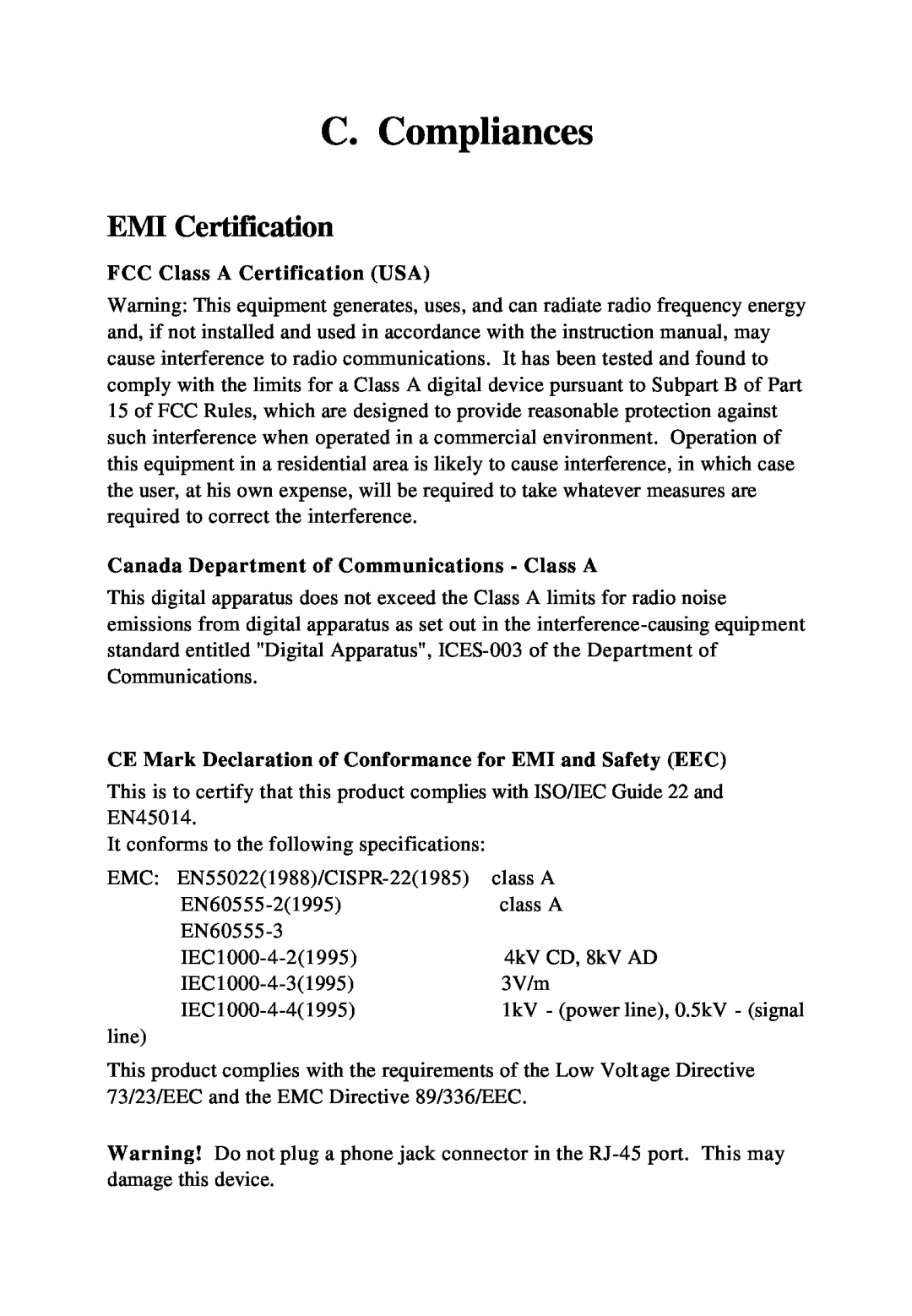 KTI Networks KS-324F manual C. Compliances, EMI Certification 