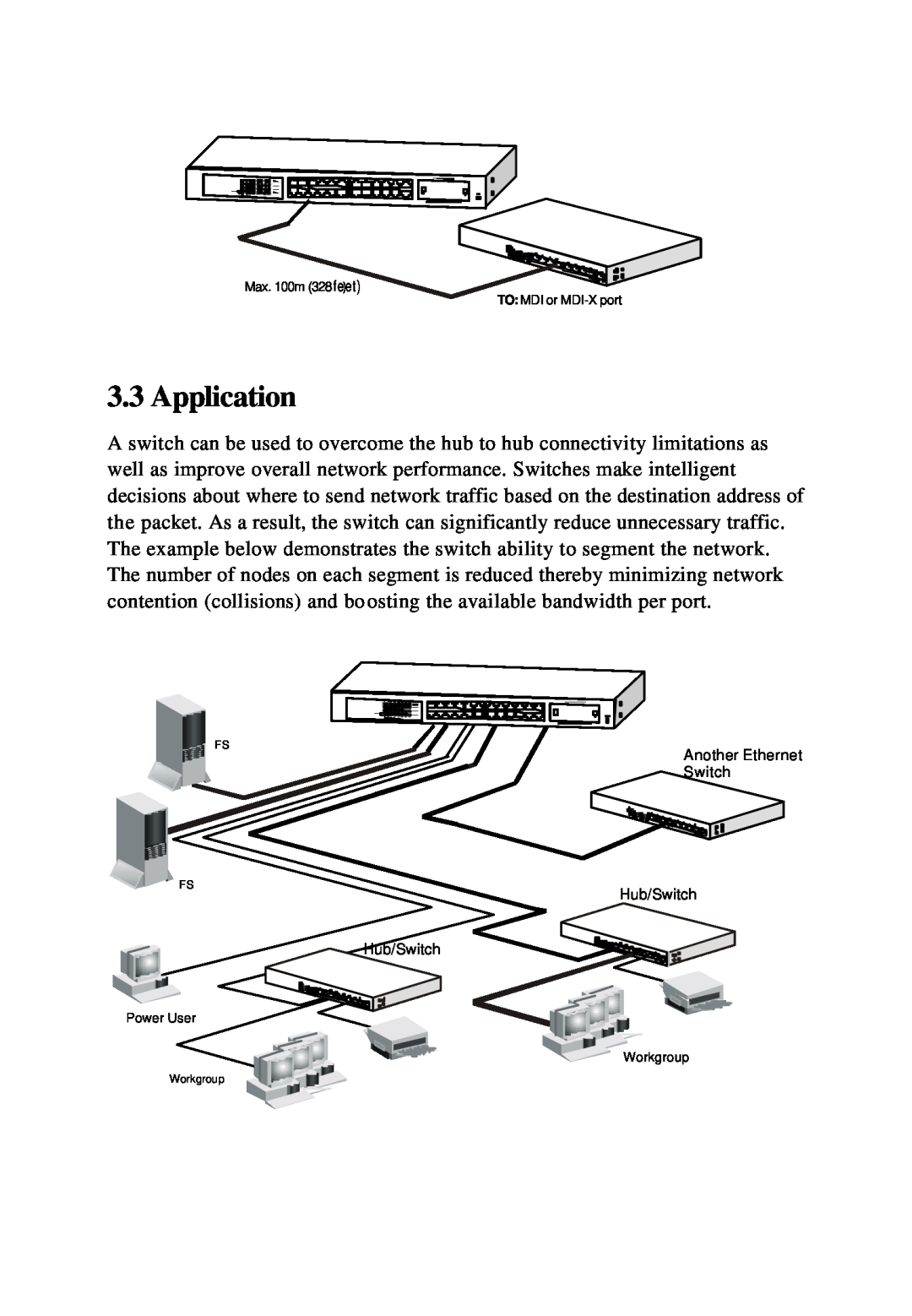 KTI Networks KS-324F manual Application, Another Ethernet Switch Hub/Switch Hub/Switch 
