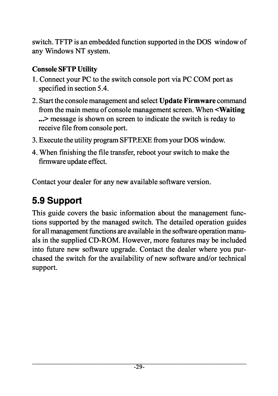 KTI Networks KS-801 manual Support 
