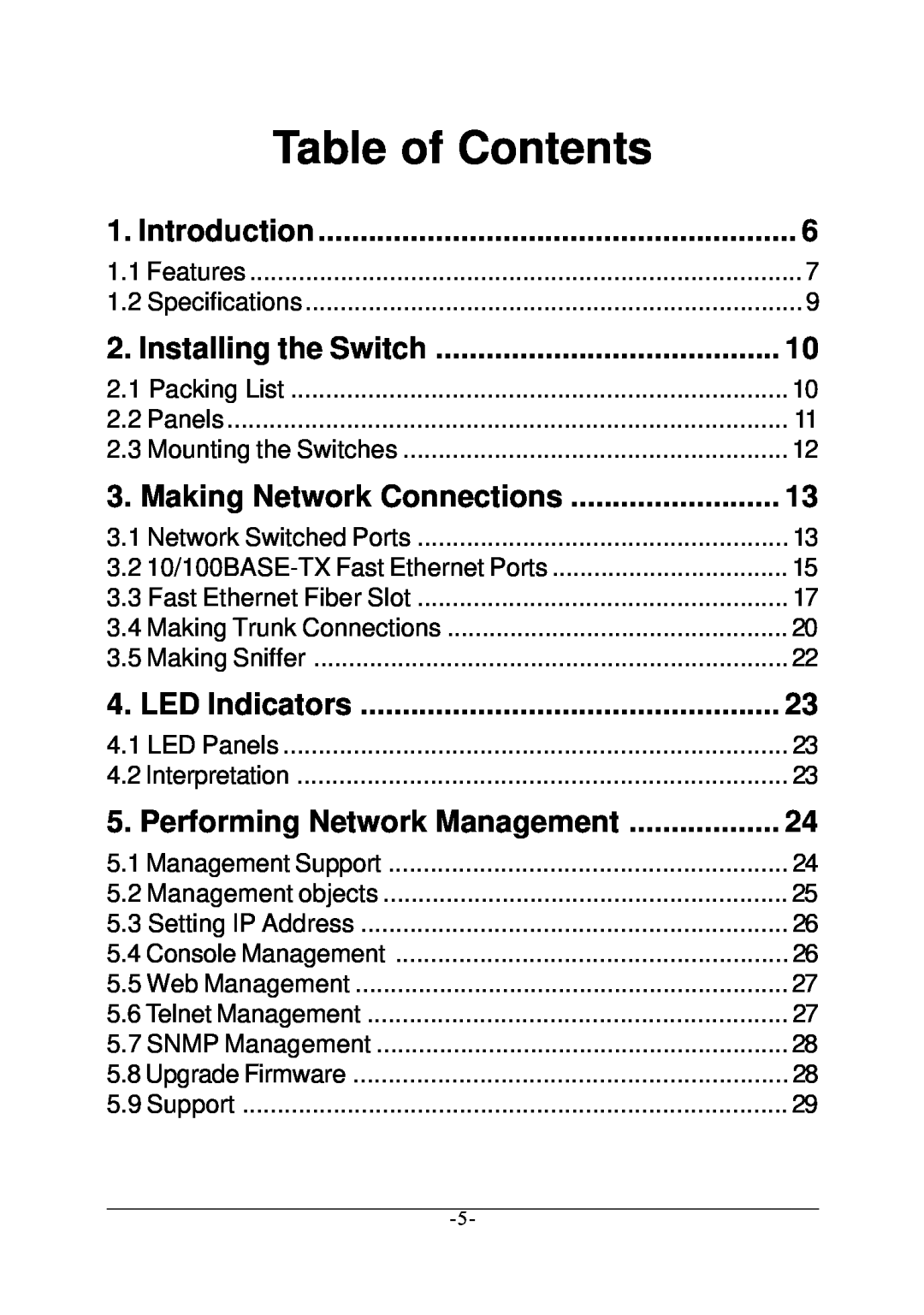 KTI Networks KS-801 Introduction, Installing the Switch, Making Network Connections, LED Indicators, Table of Contents 