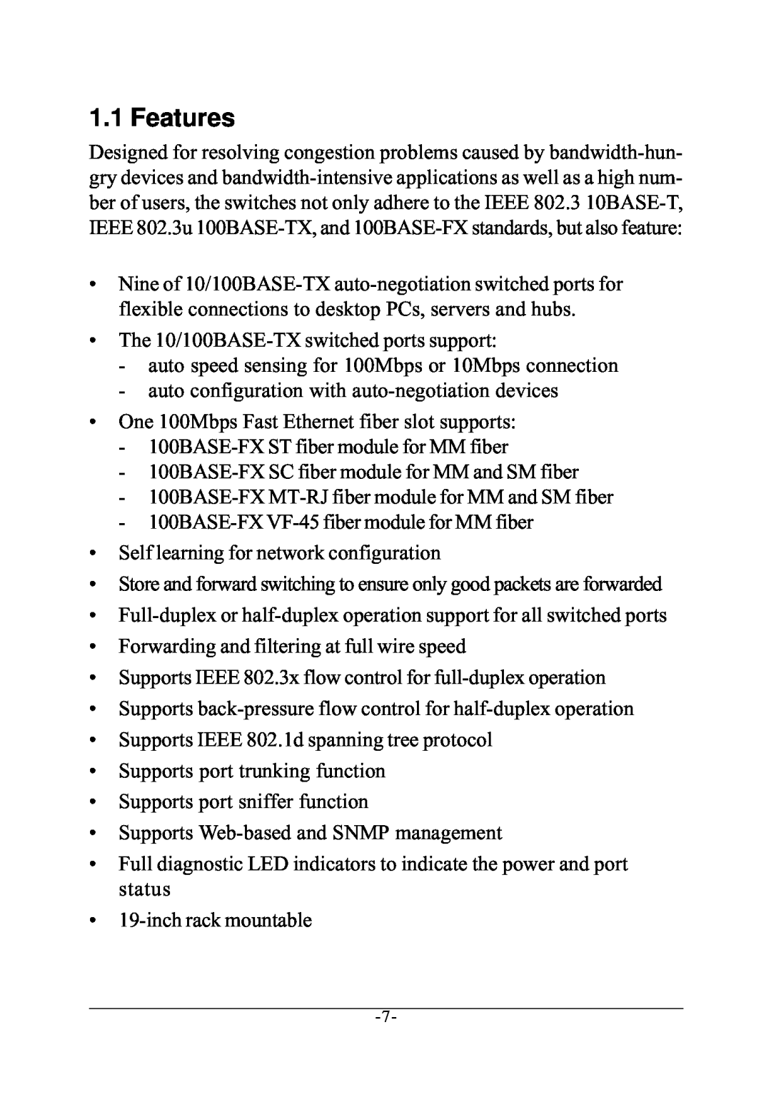 KTI Networks KS-801 manual Features 