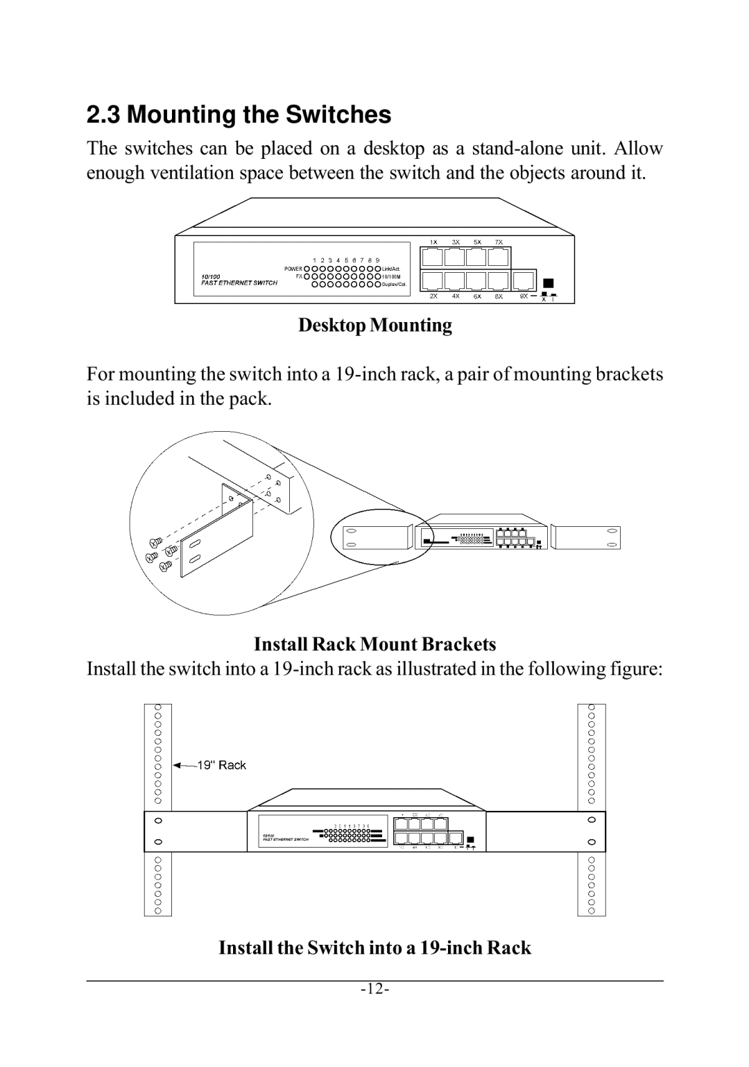 KTI Networks KS-801 manual Mounting the Switches 