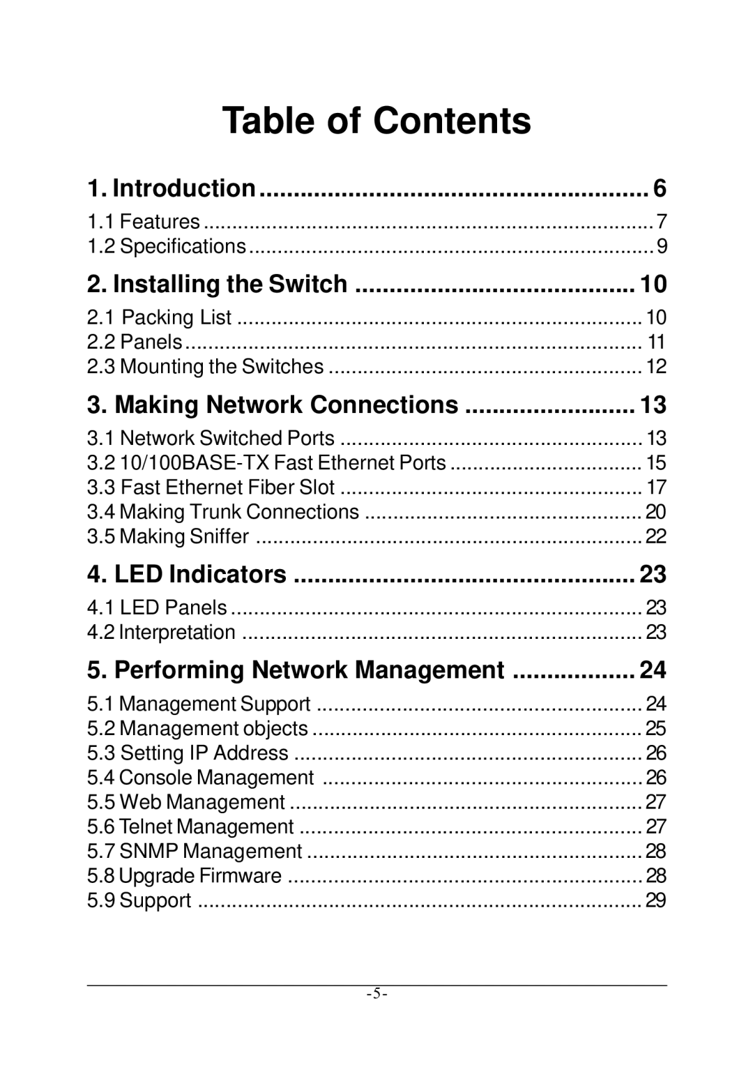 KTI Networks KS-801 manual Table of Contents 