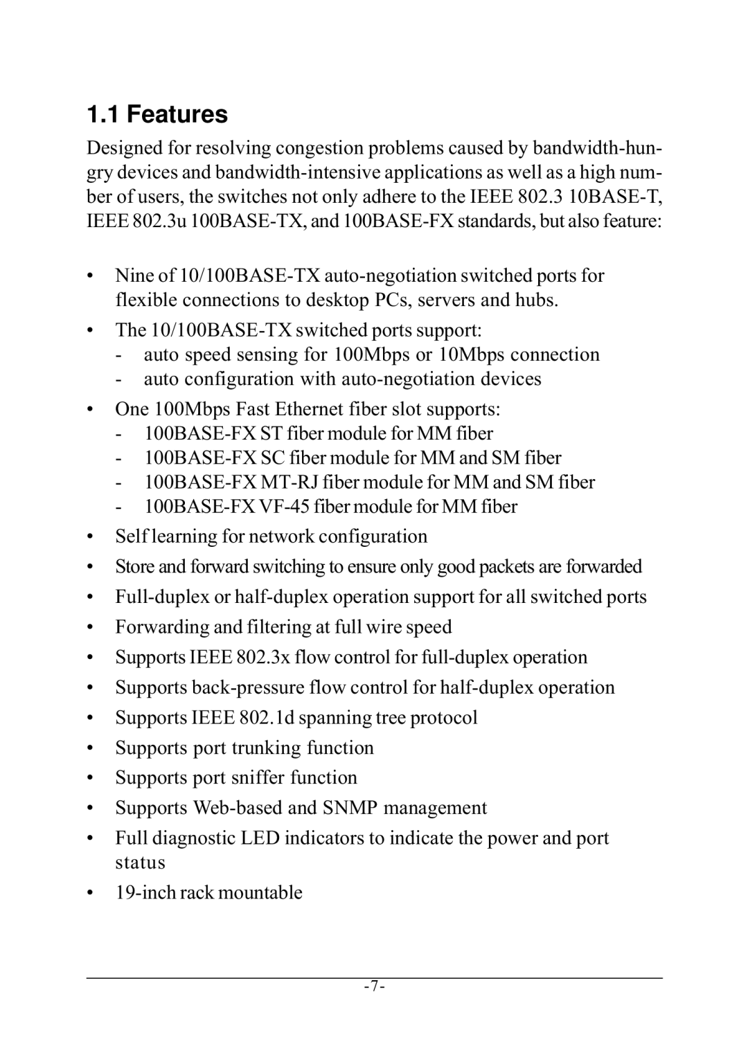 KTI Networks KS-801 manual Features 