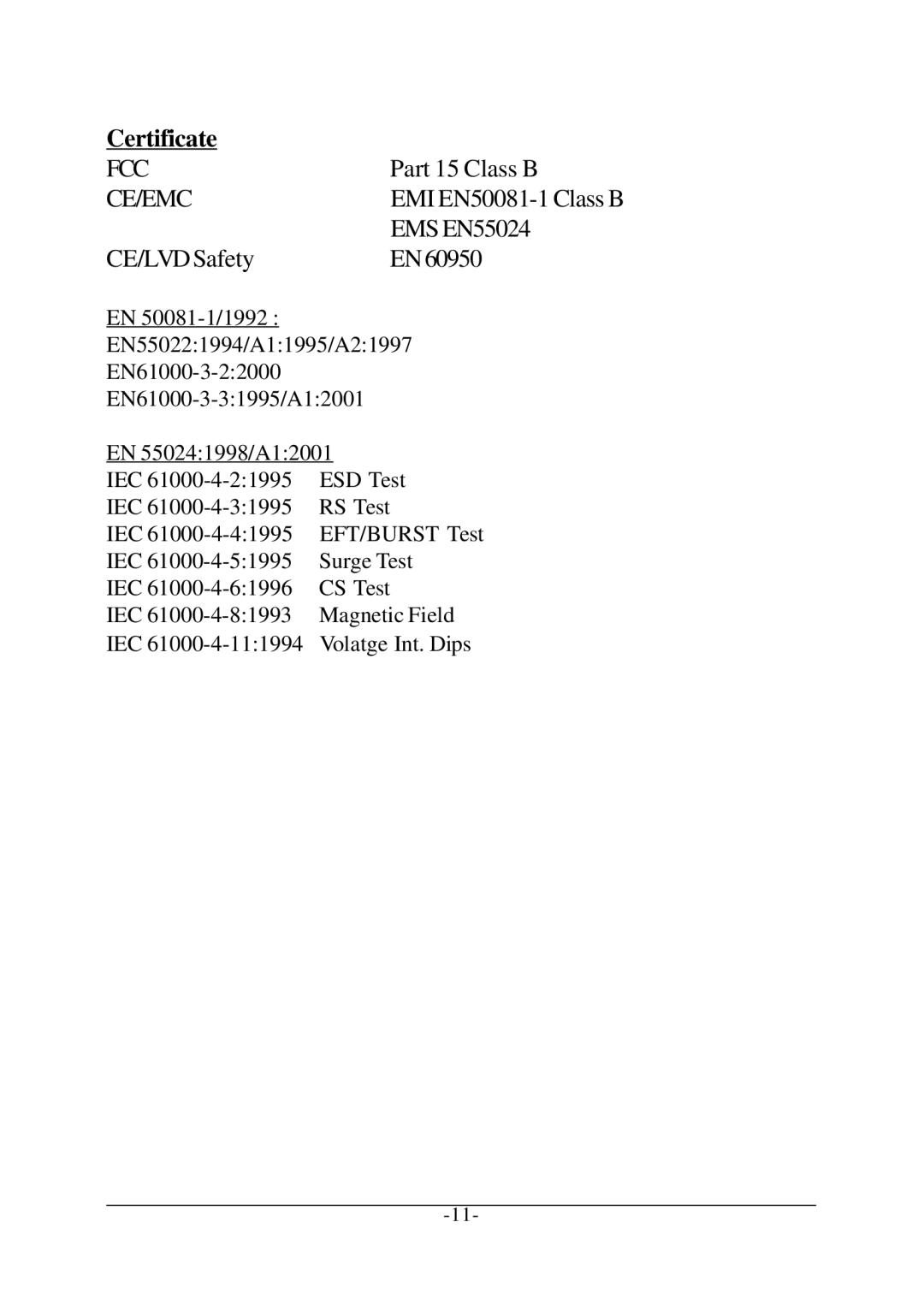 KTI Networks KSC-240 manual Certificate, Ce/Emc 