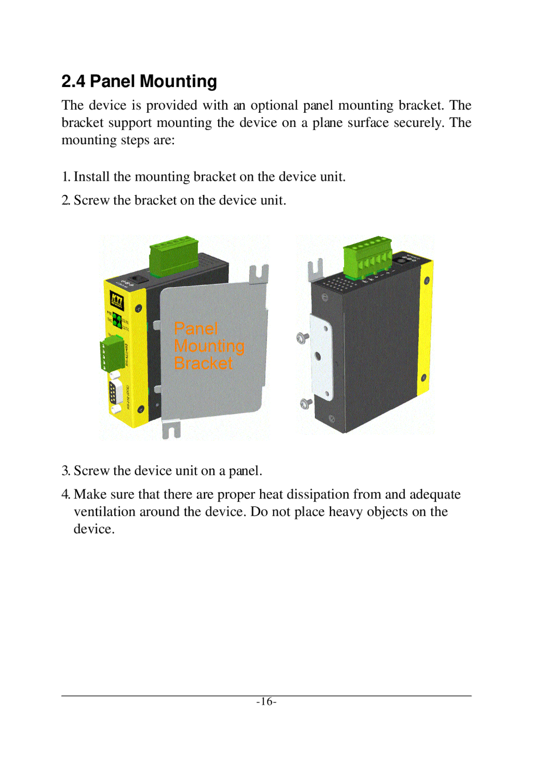 KTI Networks KSC-240 manual Panel Mounting 