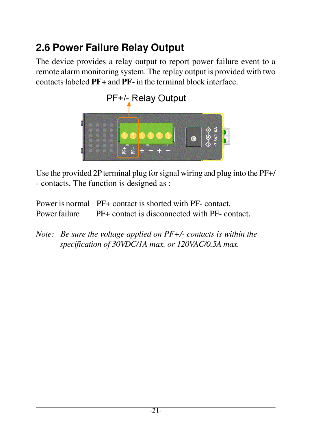 KTI Networks KSC-240 manual Power Failure Relay Output 