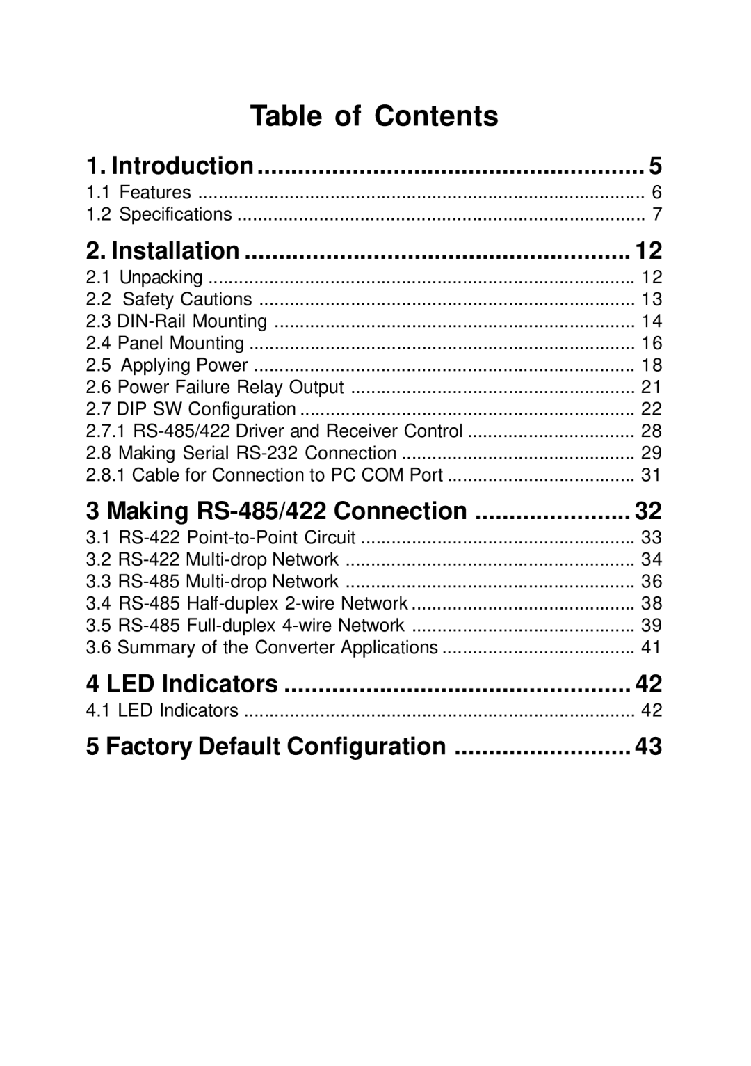 KTI Networks KSC-240 manual Table of Contents 