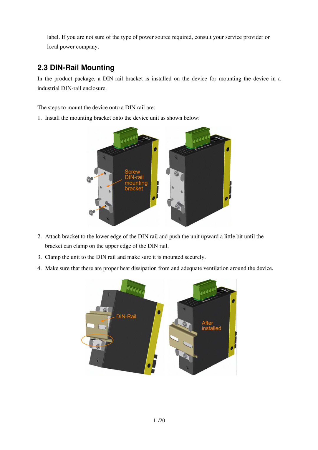 KTI Networks KSD-103-A Series, KSD-103-B Series manual DIN-Rail Mounting 