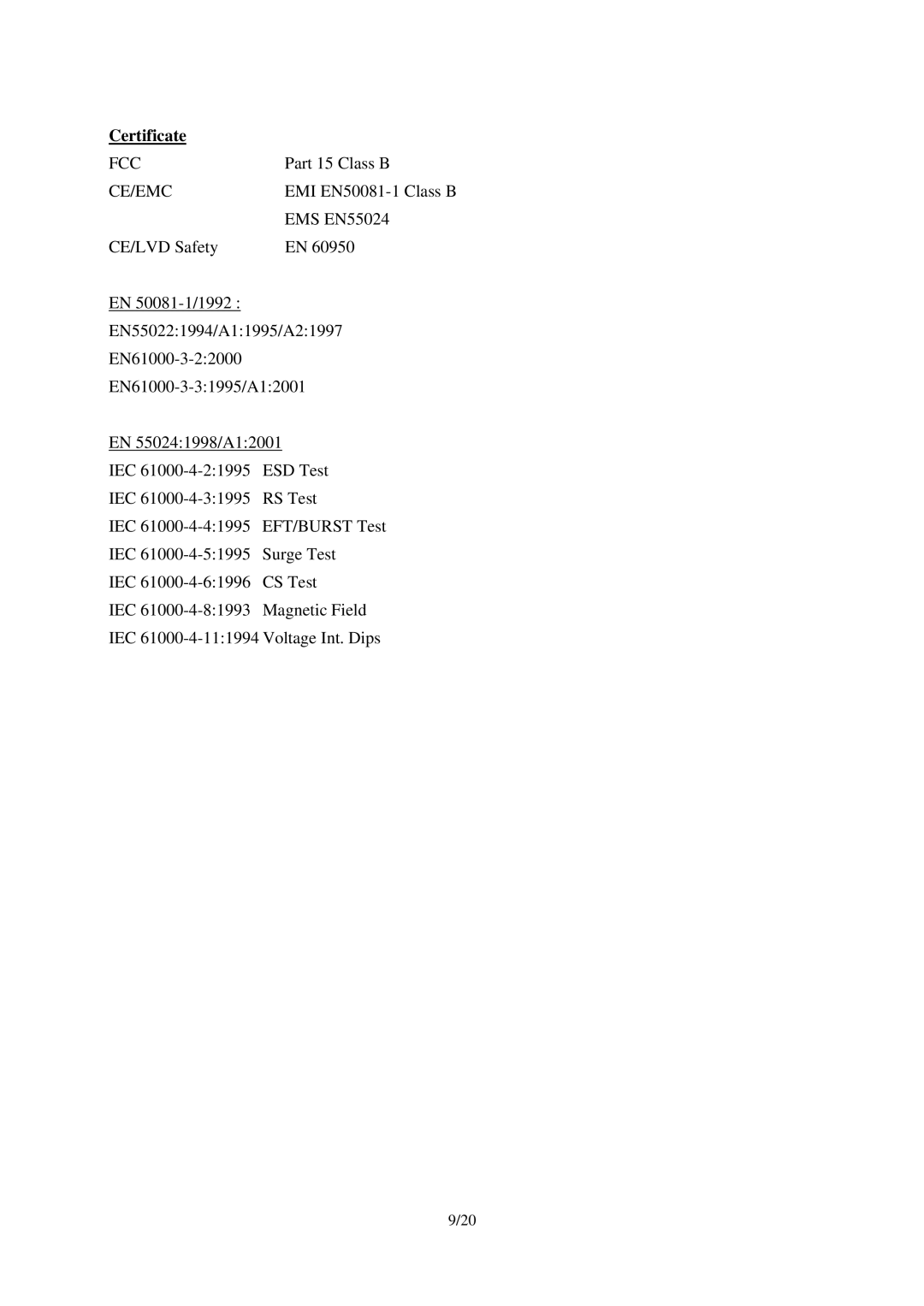 KTI Networks KSD-103-A Series, KSD-103-B Series manual Certificate, Ce/Emc 