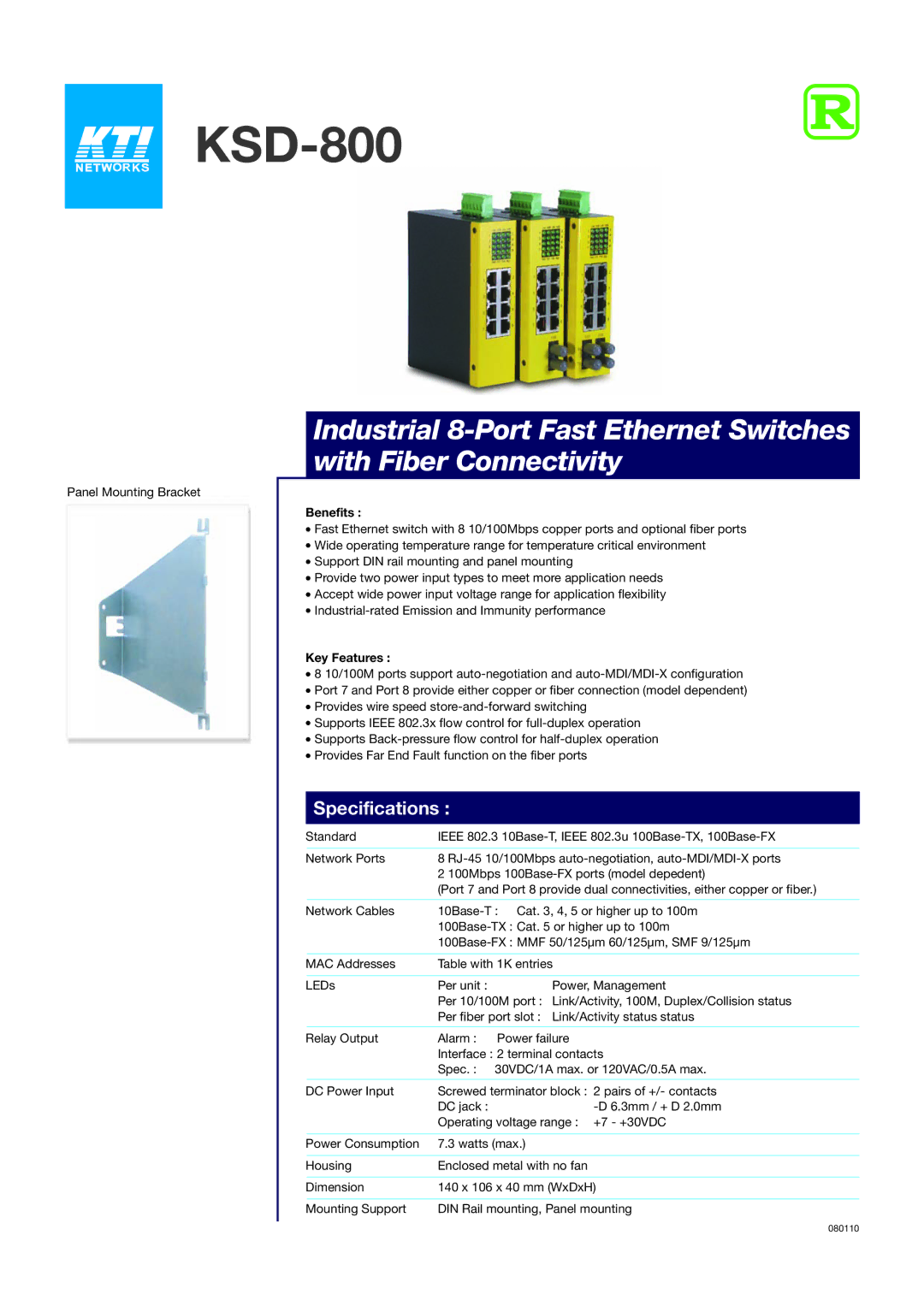 KTI Networks KSD-800 specifications Specifications, Benefits, Key Features 