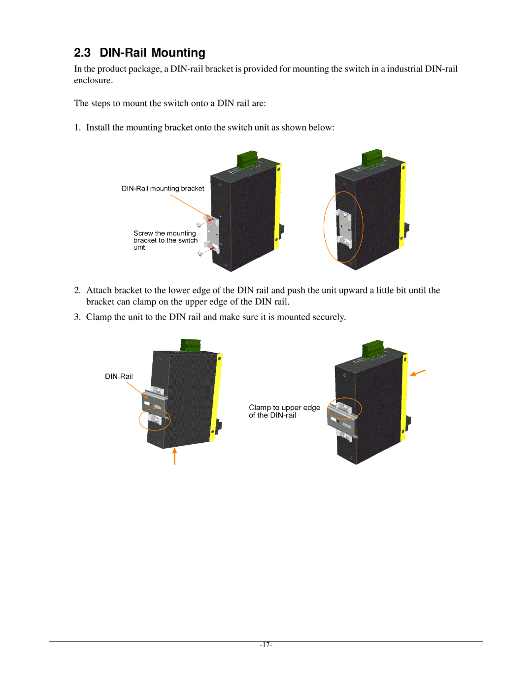 KTI Networks KSD-800M manual DIN-Rail Mounting 