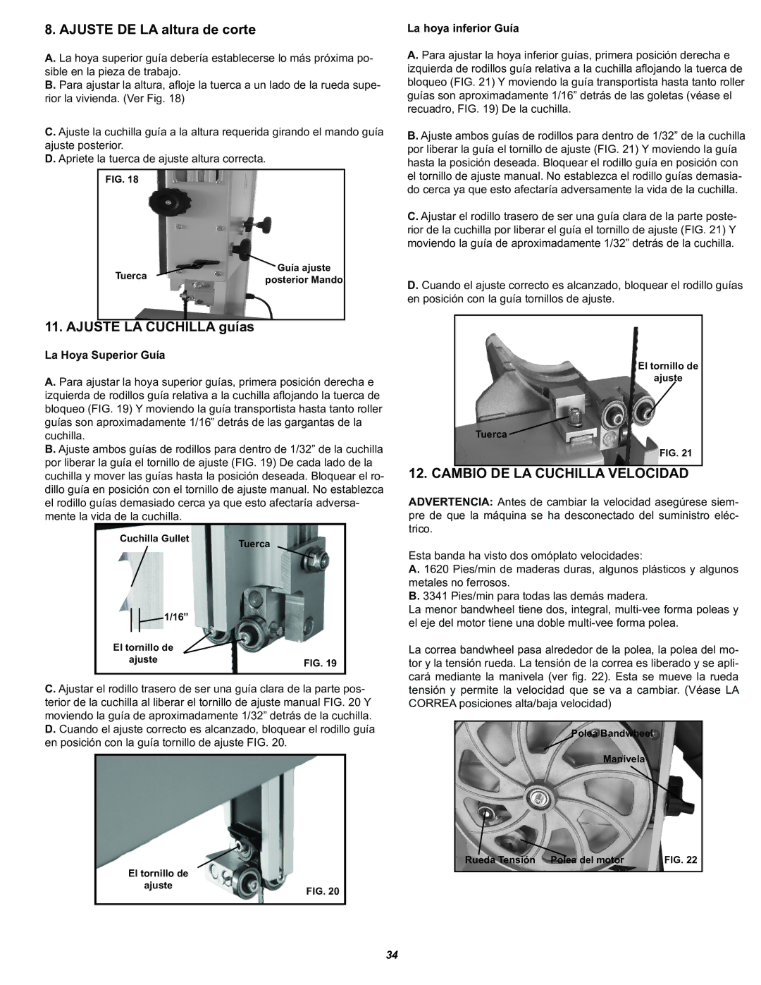 Kuhn Rikon 10-321 owner manual Ajuste DE LA altura de corte, Cambio DE LA Cuchilla Velocidad 