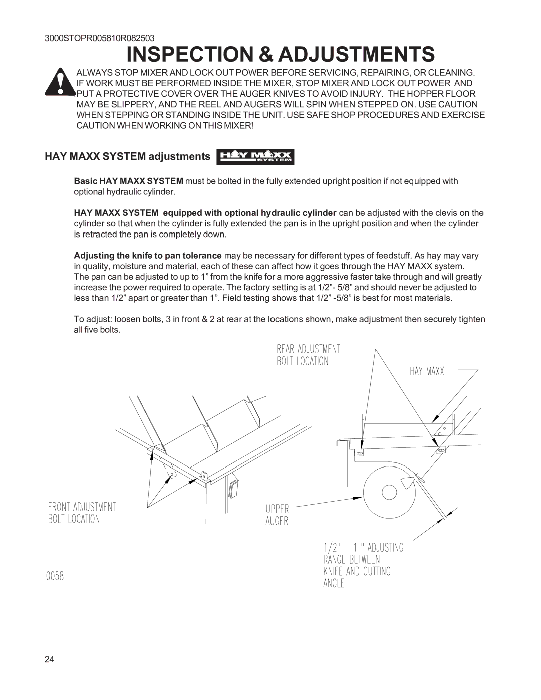 Kuhn Rikon 3060, 3095, 3036, 3025, 3015, 3070, 3020, 3042, 3050, 3030 instruction manual HAY Maxx System adjustments 