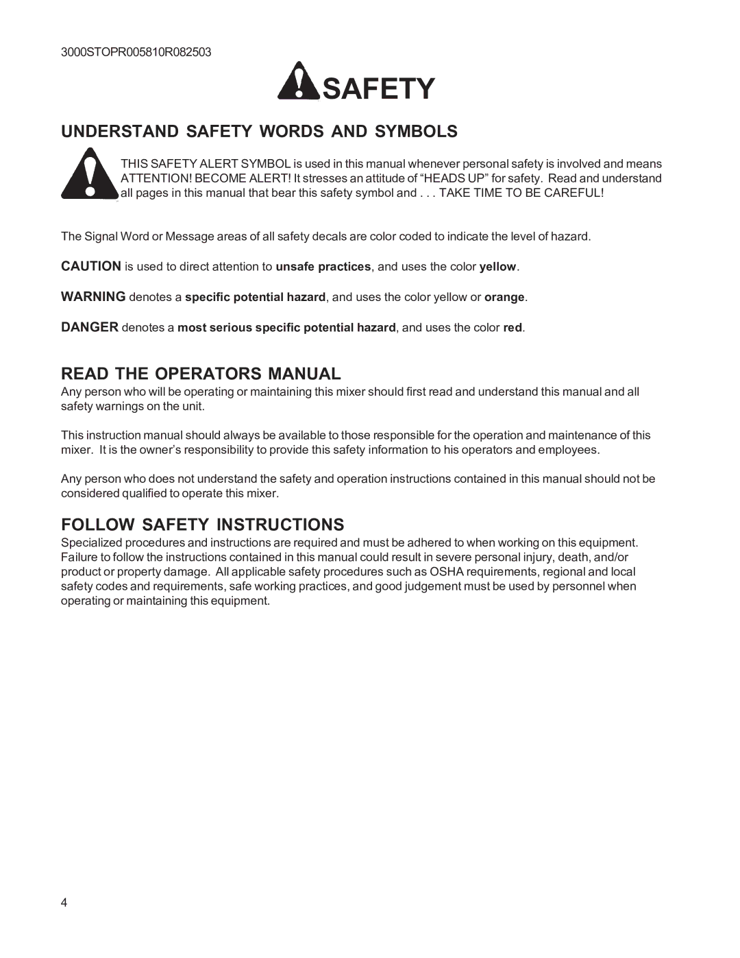 Kuhn Rikon 3060, 3095, 3036 Understand Safety Words and Symbols, Read the Operators Manual, Follow Safety Instructions 