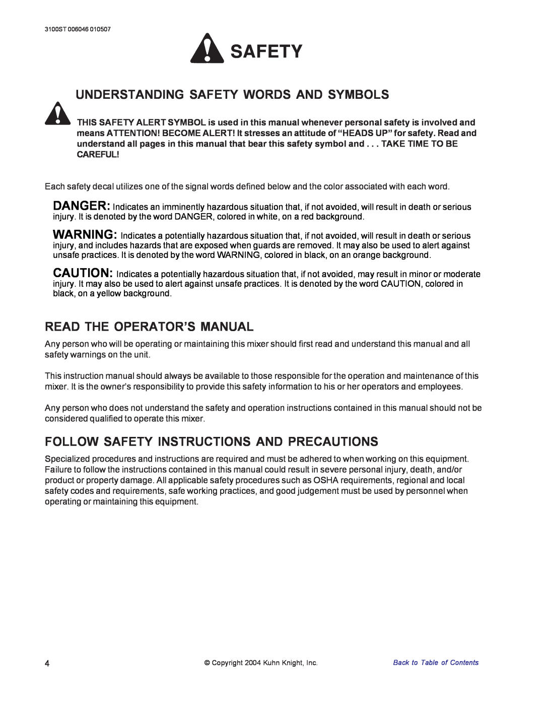 Kuhn Rikon 3100 instruction manual Understanding Safety Words And Symbols, Read The Operator’S Manual 