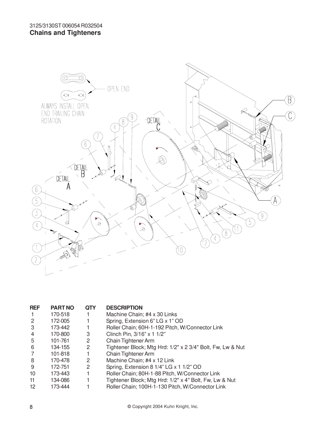 Kuhn Rikon 3130, 3125 instruction manual Chains and Tighteners 