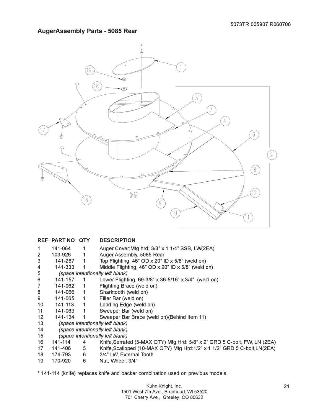 Kuhn Rikon 5073, 50100 instruction manual AugerAssembly Parts 5085 Rear 