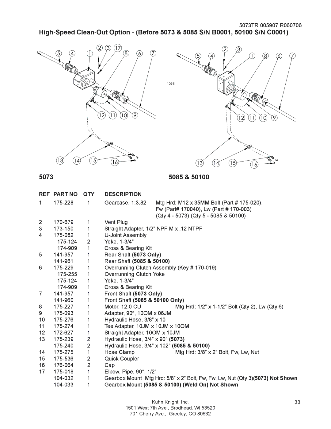 Kuhn Rikon instruction manual 5073 5085, Front Shaft 5085 & 50100 Only 